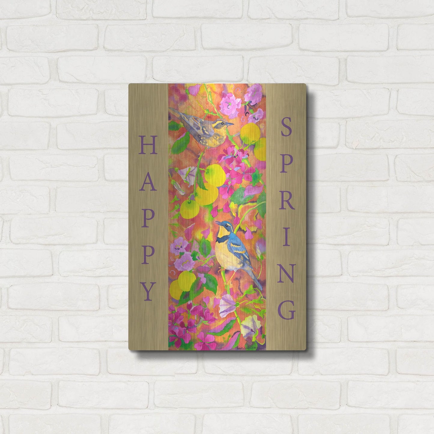 Luxe Metal Art 'Varied Thrushes Happy Spring' by Carissa Luminess, Metal Wall Art,16x24