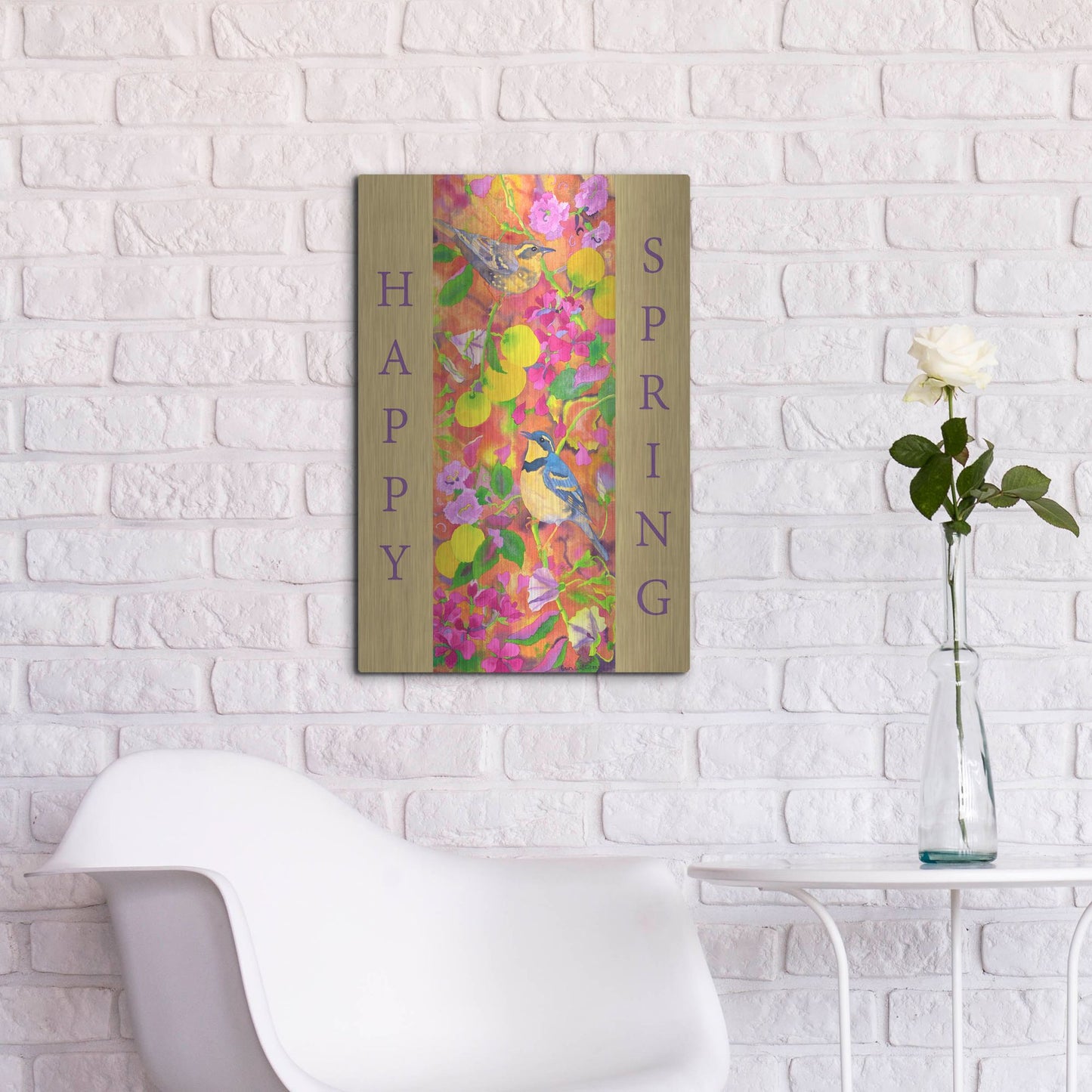 Luxe Metal Art 'Varied Thrushes Happy Spring' by Carissa Luminess, Metal Wall Art,16x24