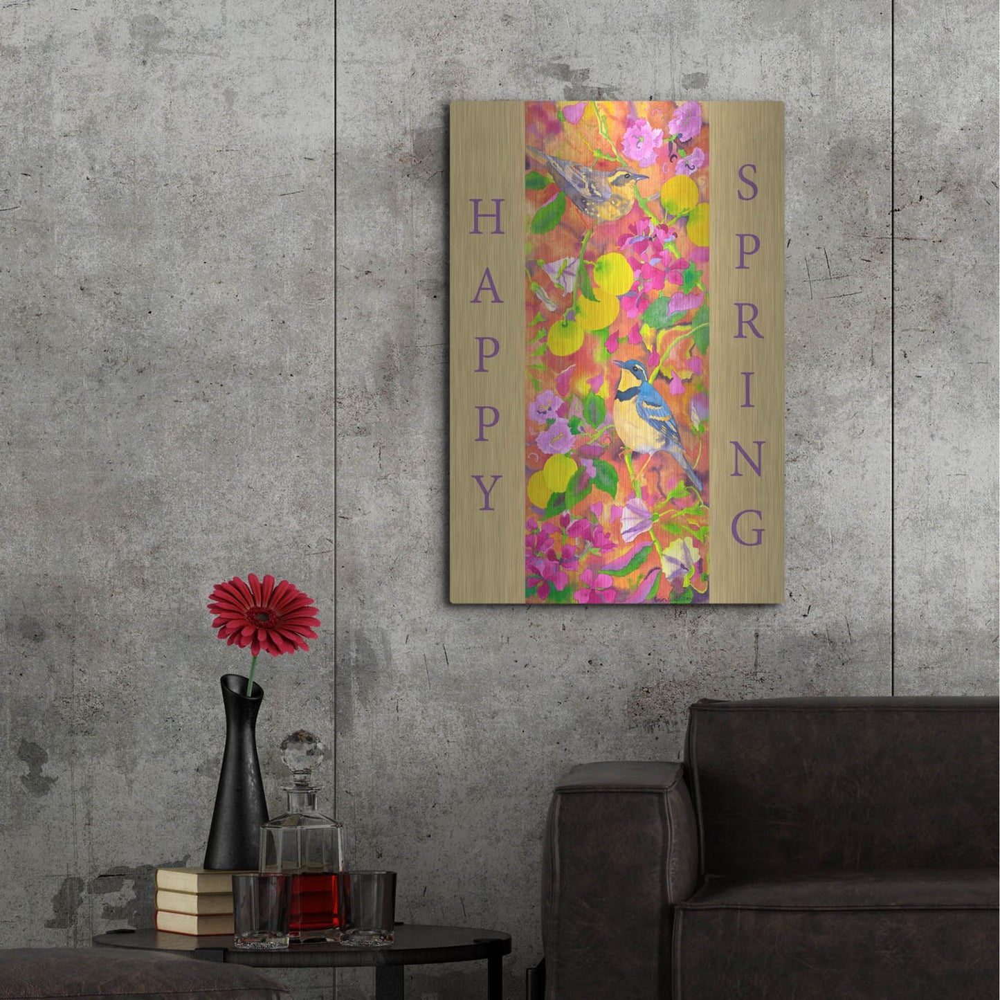 Luxe Metal Art 'Varied Thrushes Happy Spring' by Carissa Luminess, Metal Wall Art,24x36