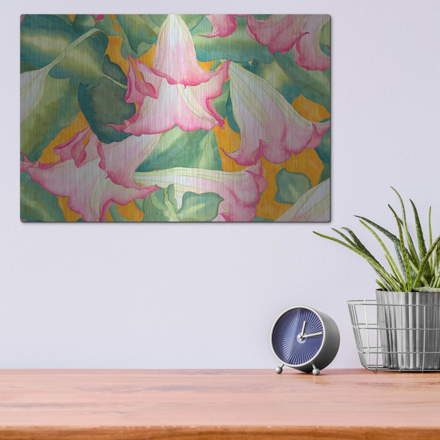 Luxe Metal Art 'Heavenly Divine- Angel Trumpets' by Carissa Luminess, Metal Wall Art,16x12