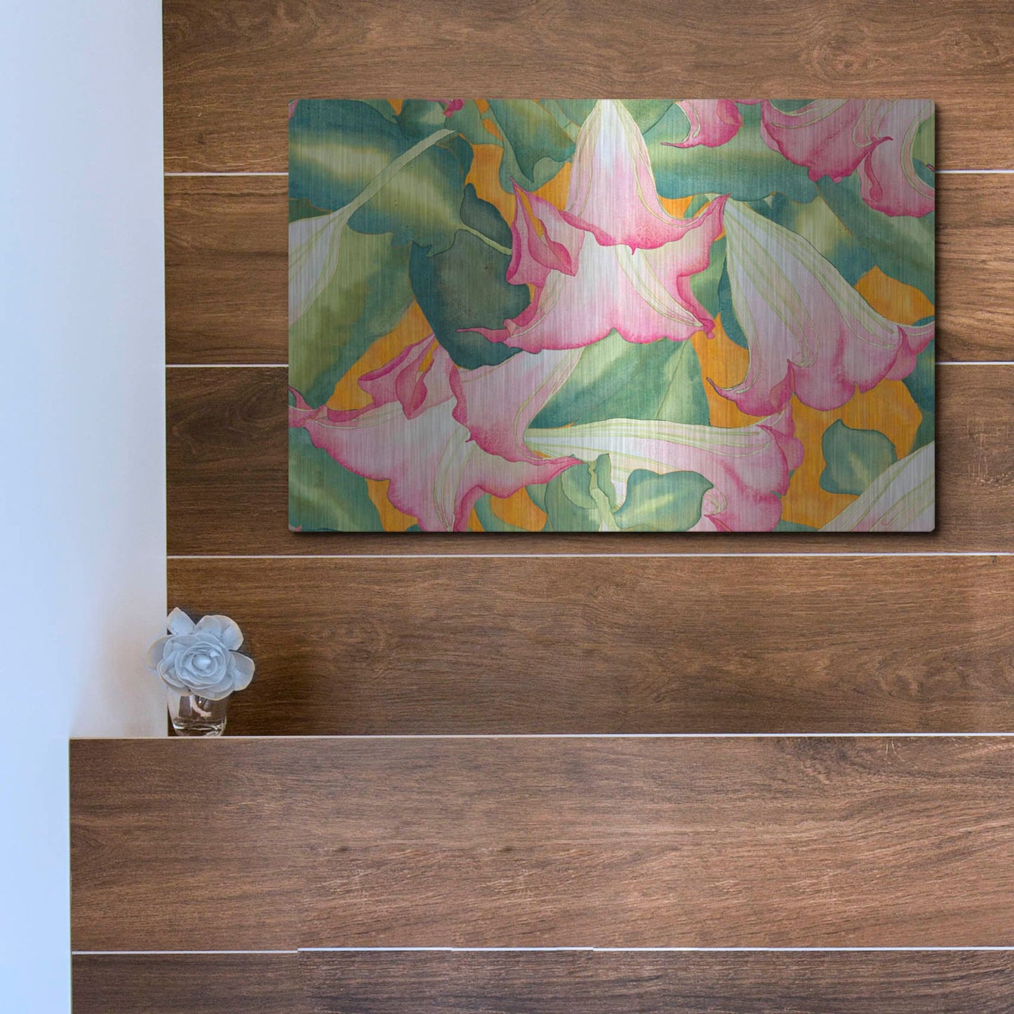 Luxe Metal Art 'Heavenly Divine- Angel Trumpets' by Carissa Luminess, Metal Wall Art,16x12