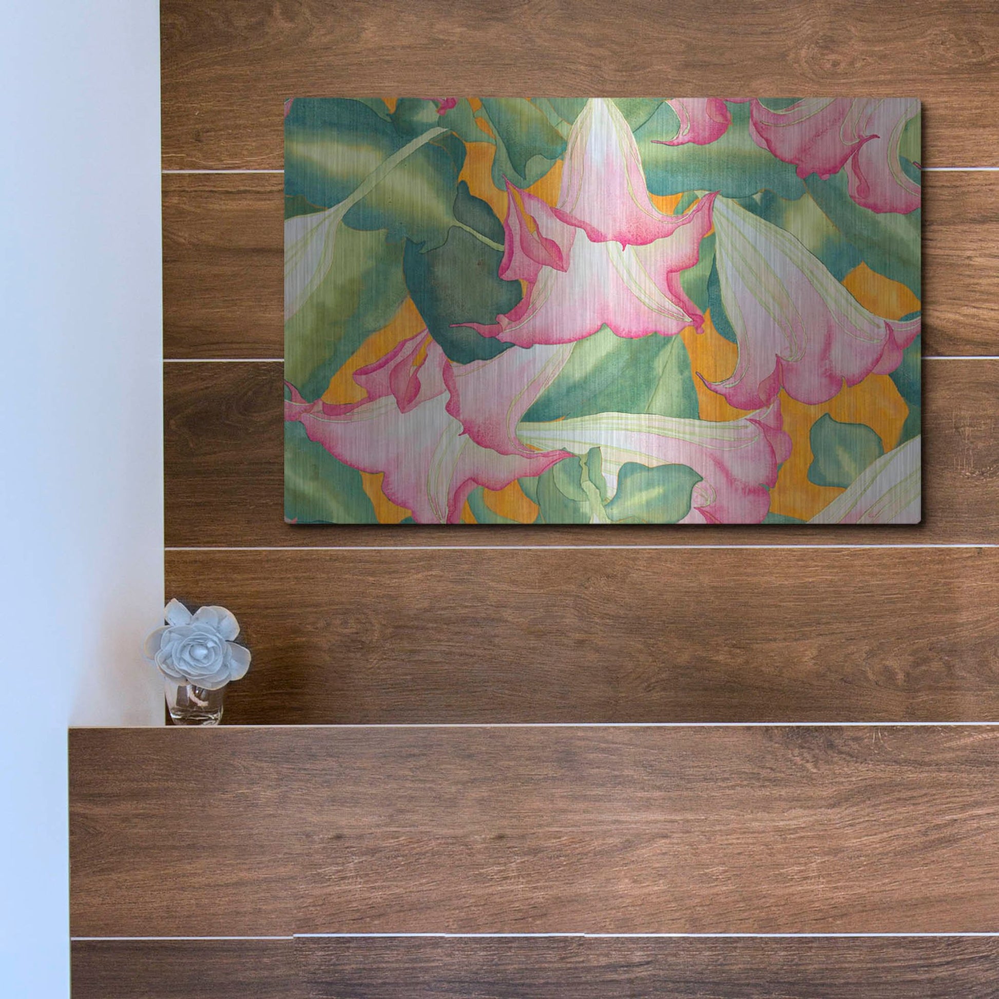 Luxe Metal Art 'Heavenly Divine- Angel Trumpets' by Carissa Luminess, Metal Wall Art,16x12