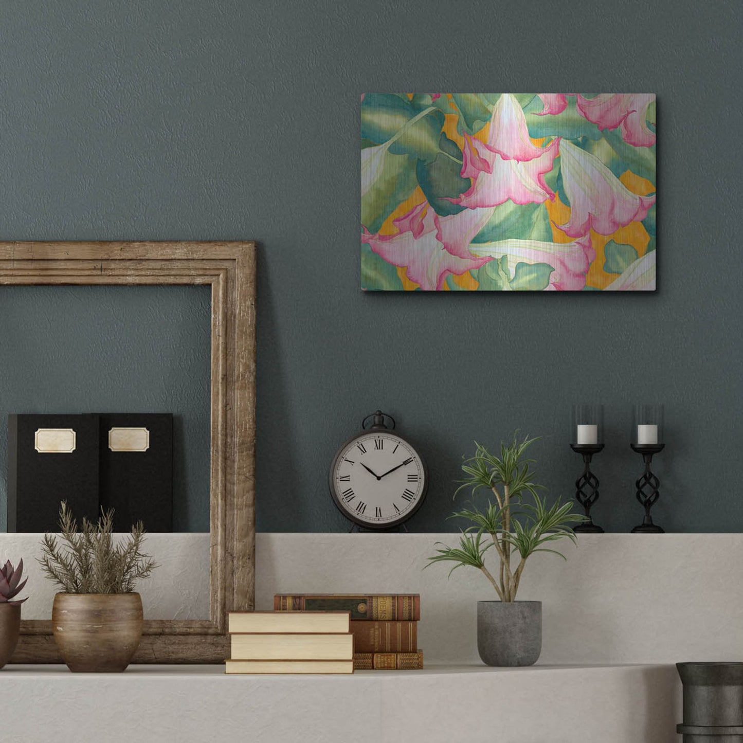 Luxe Metal Art 'Heavenly Divine- Angel Trumpets' by Carissa Luminess, Metal Wall Art,16x12