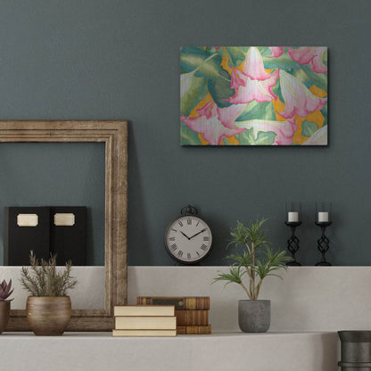 Luxe Metal Art 'Heavenly Divine- Angel Trumpets' by Carissa Luminess, Metal Wall Art,16x12