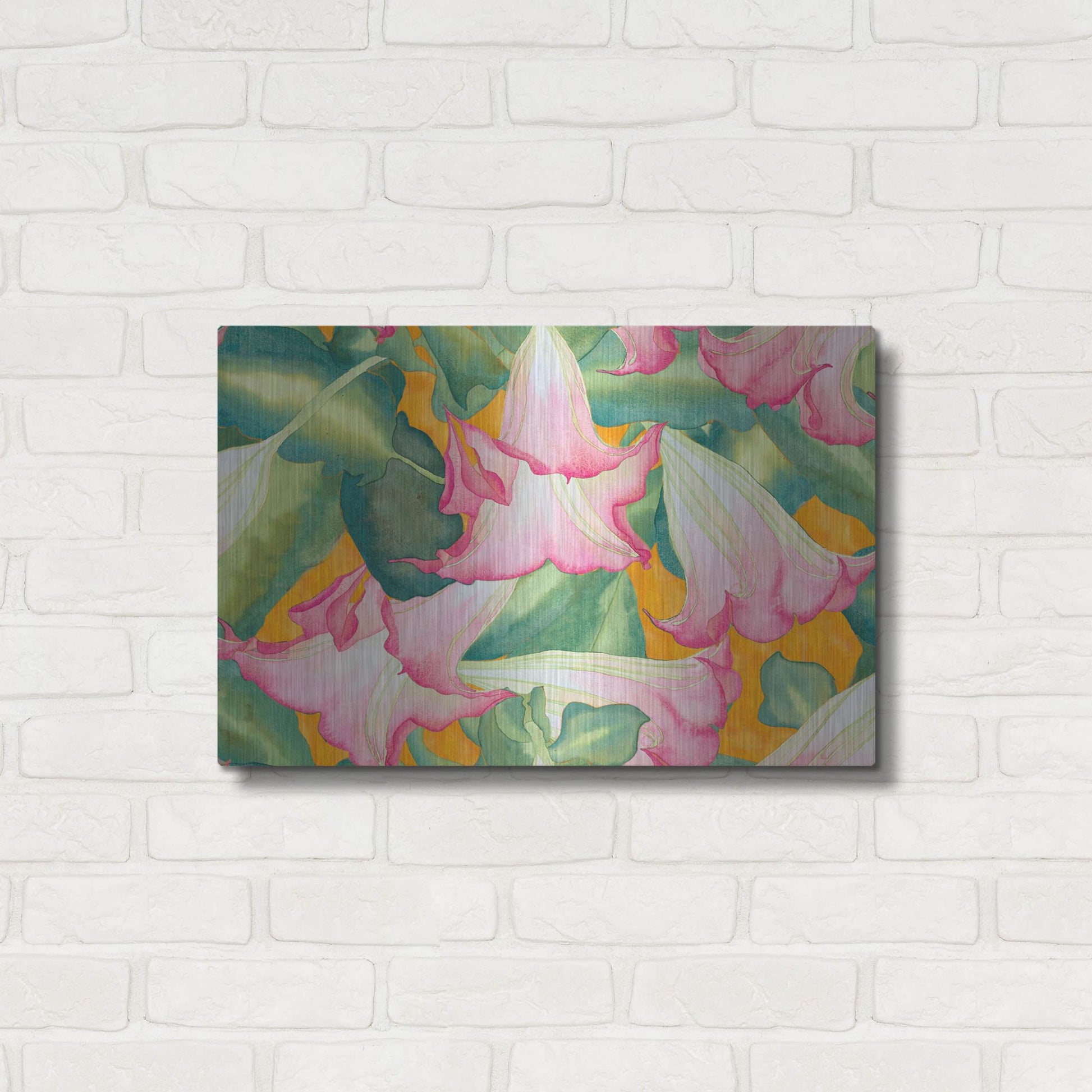 Luxe Metal Art 'Heavenly Divine- Angel Trumpets' by Carissa Luminess, Metal Wall Art,24x16