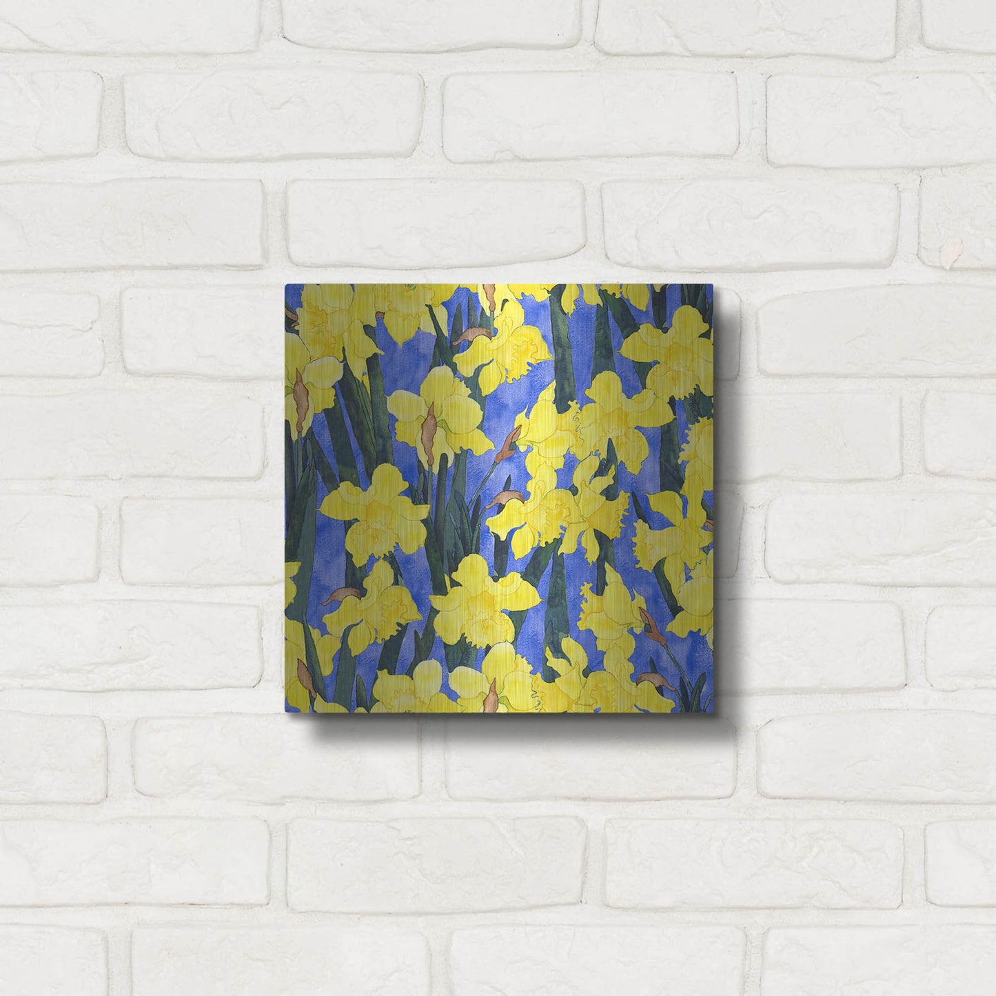 Luxe Metal Art 'Fertile Rising Pattern - Daffodils' by Carissa Luminess, Metal Wall Art,12x12