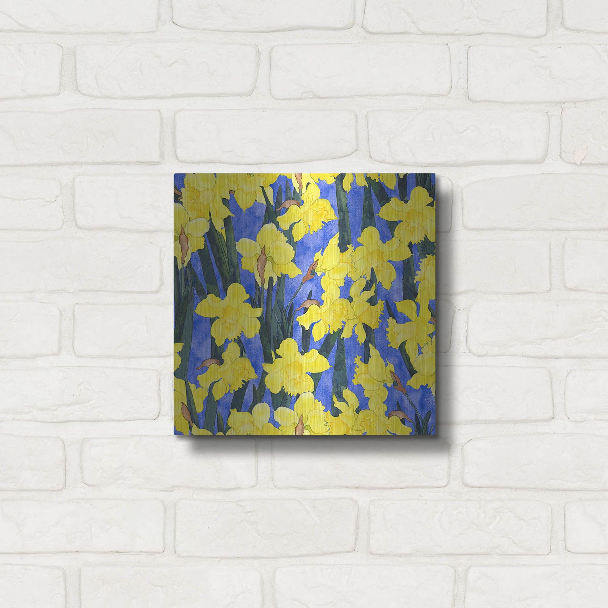 Luxe Metal Art 'Fertile Rising Pattern - Daffodils' by Carissa Luminess, Metal Wall Art,12x12