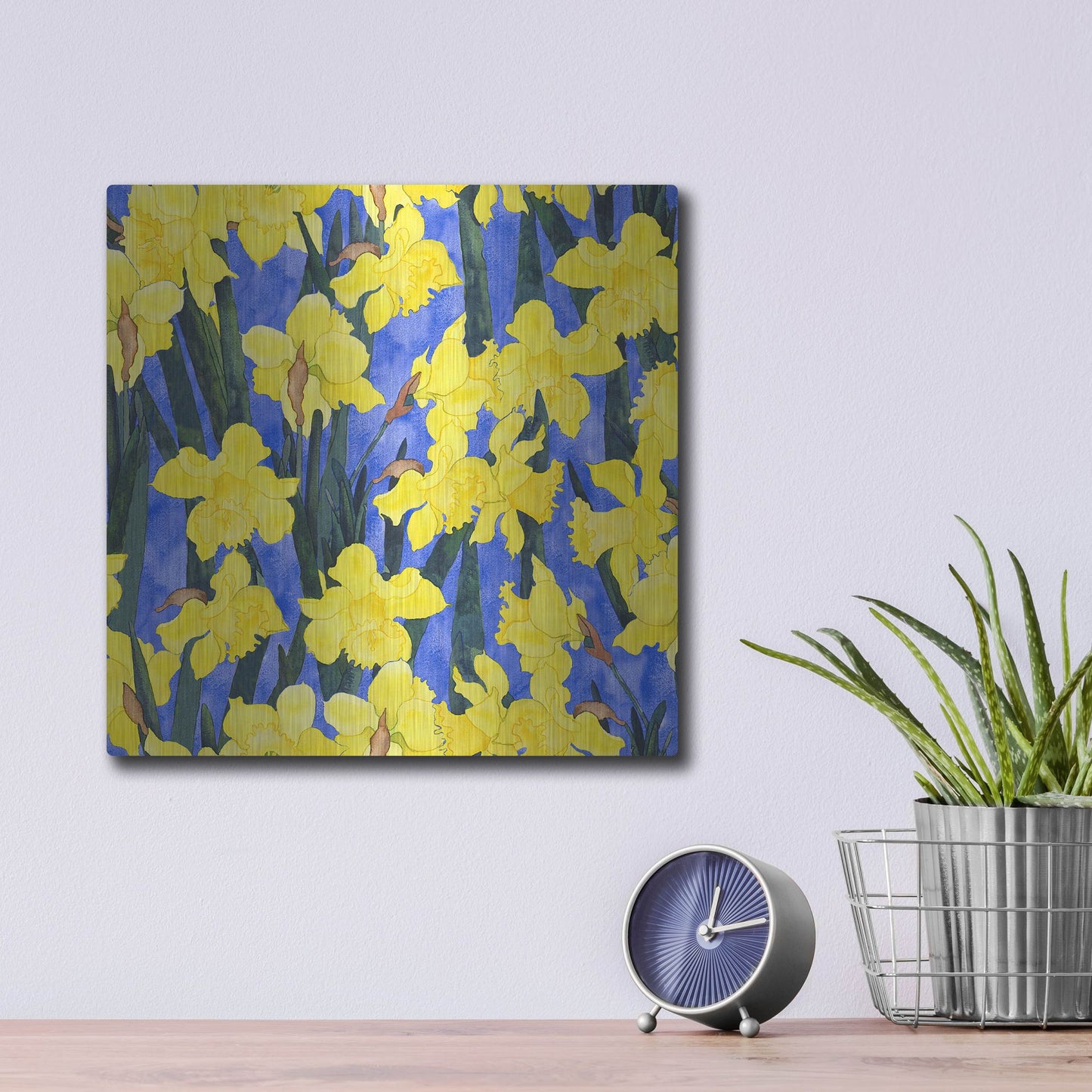 Luxe Metal Art 'Fertile Rising Pattern - Daffodils' by Carissa Luminess, Metal Wall Art,12x12