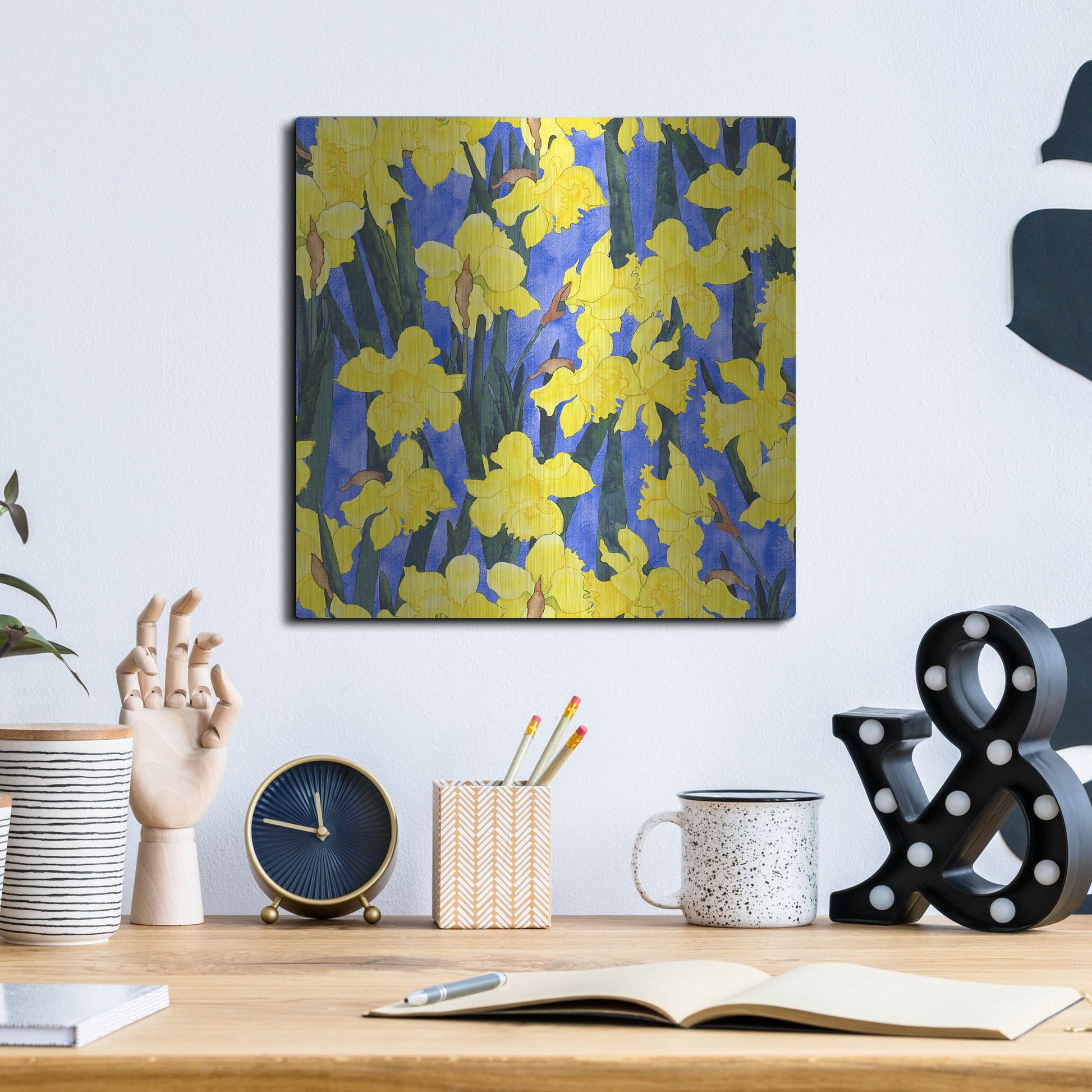 Luxe Metal Art 'Fertile Rising Pattern - Daffodils' by Carissa Luminess, Metal Wall Art,12x12