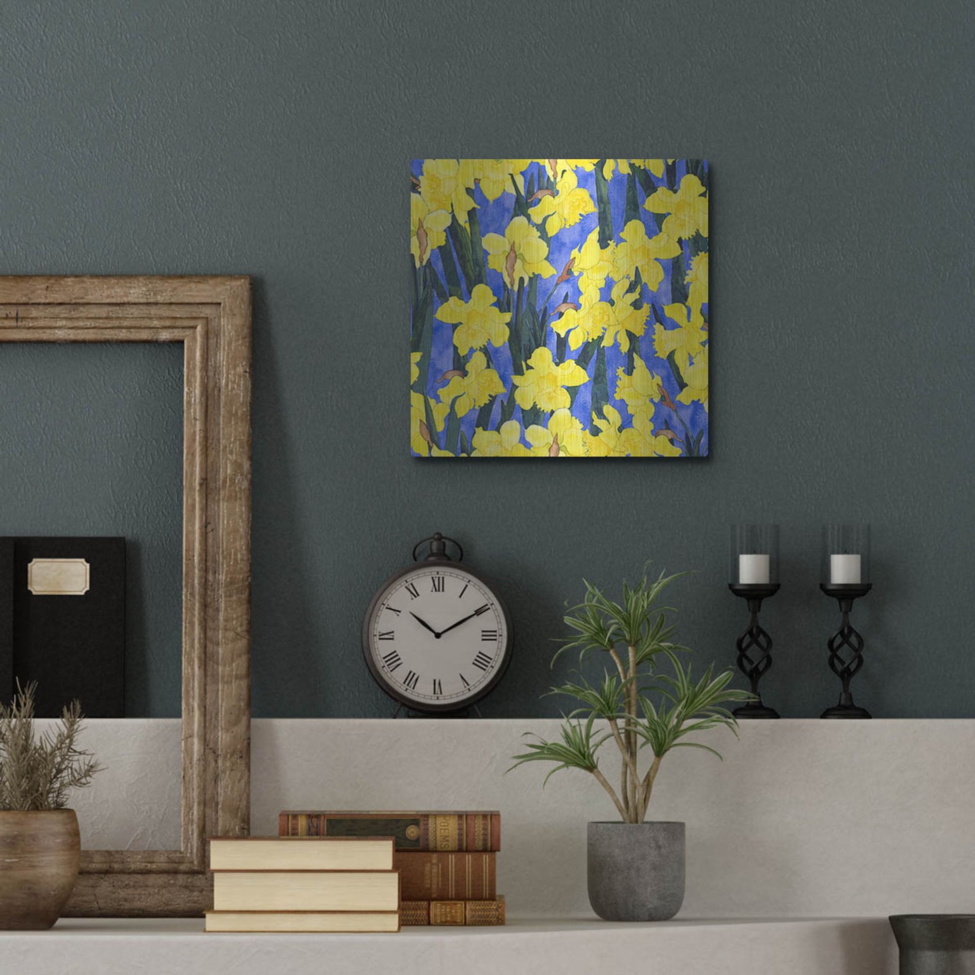 Luxe Metal Art 'Fertile Rising Pattern - Daffodils' by Carissa Luminess, Metal Wall Art,12x12