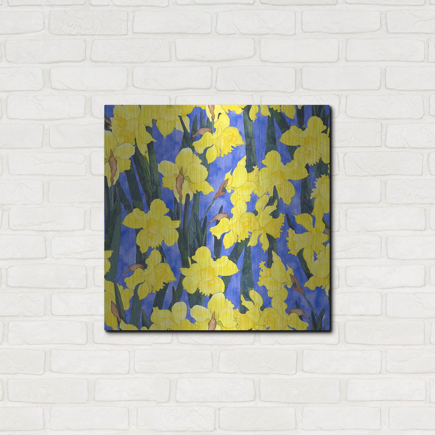 Luxe Metal Art 'Fertile Rising Pattern - Daffodils' by Carissa Luminess, Metal Wall Art,24x24