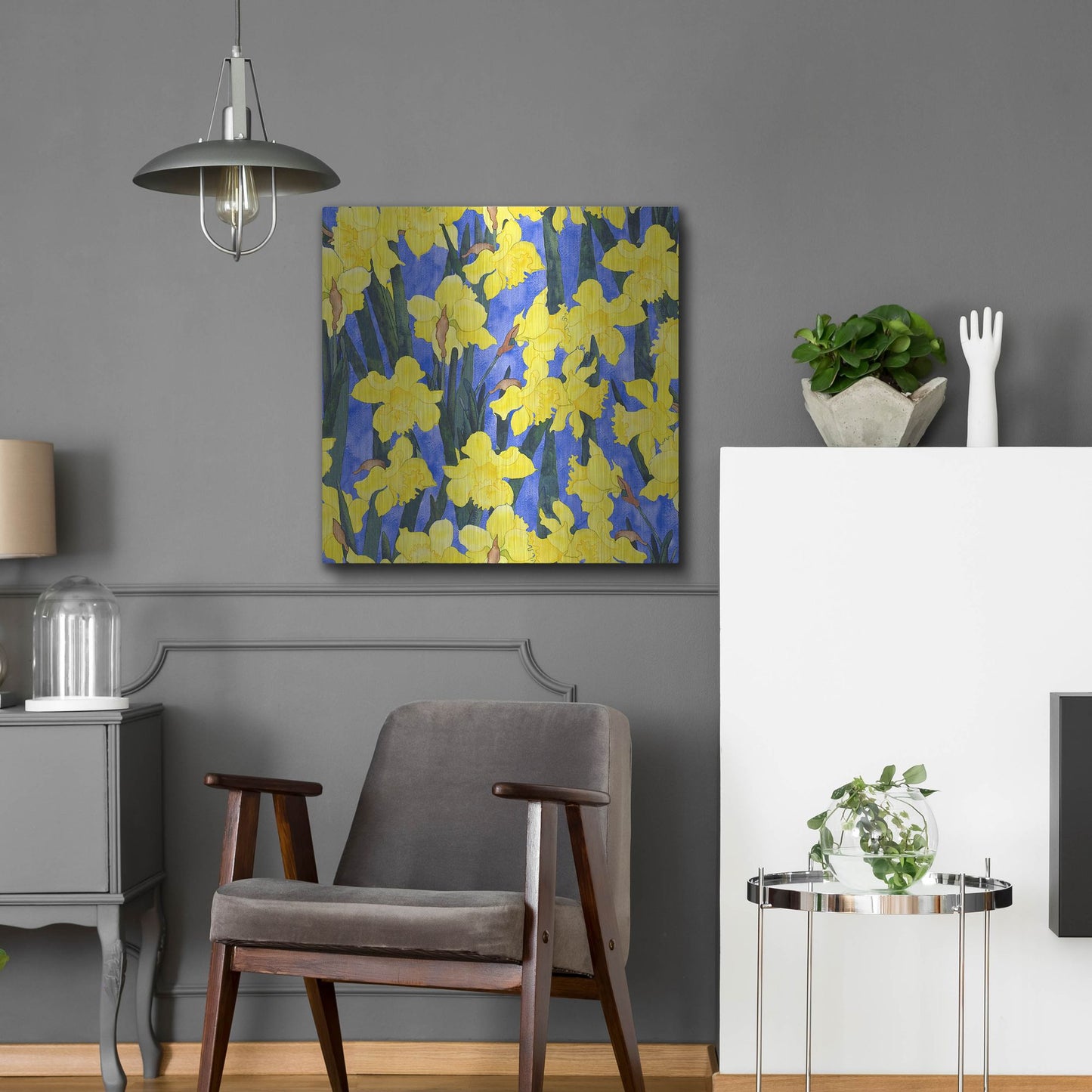 Luxe Metal Art 'Fertile Rising Pattern - Daffodils' by Carissa Luminess, Metal Wall Art,24x24