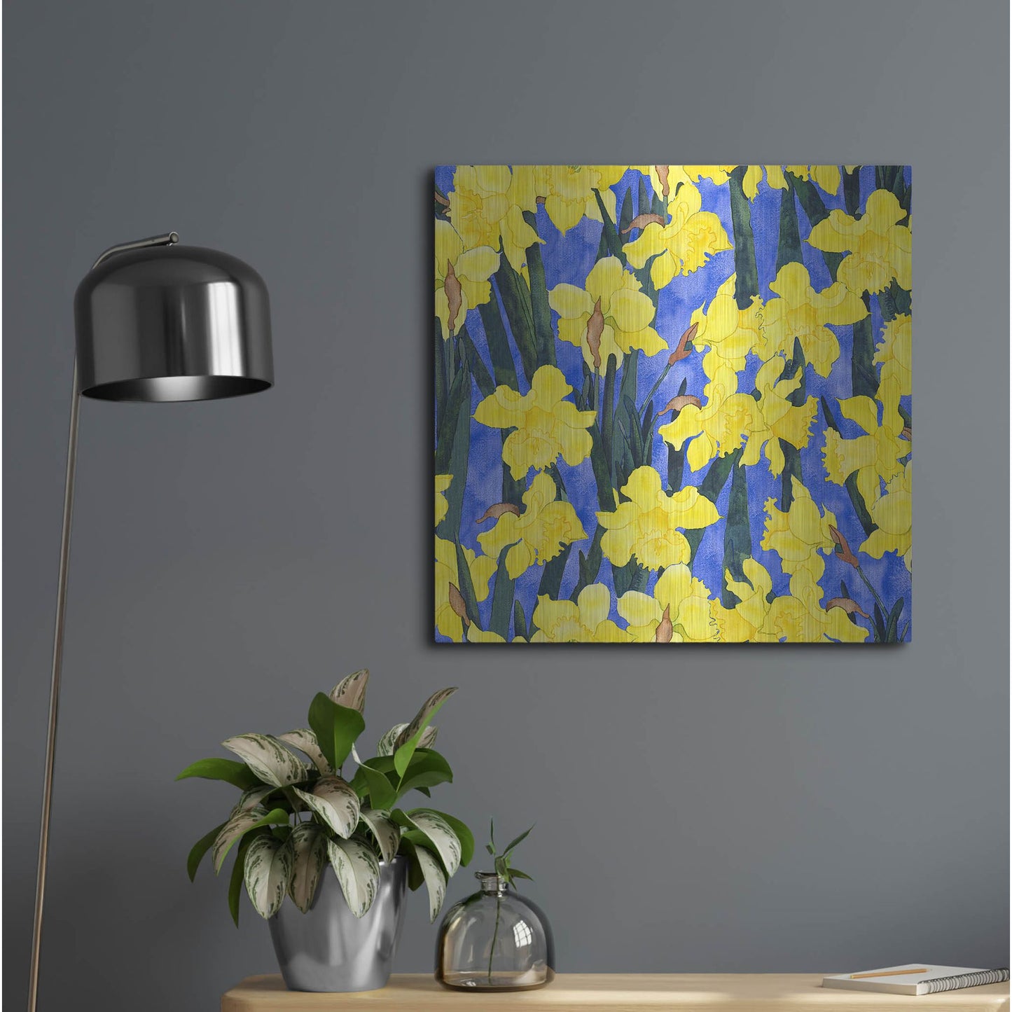 Luxe Metal Art 'Fertile Rising Pattern - Daffodils' by Carissa Luminess, Metal Wall Art,24x24