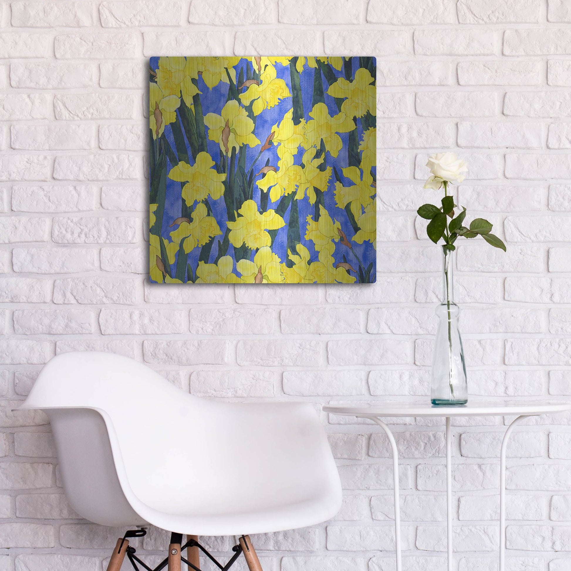 Luxe Metal Art 'Fertile Rising Pattern - Daffodils' by Carissa Luminess, Metal Wall Art,24x24