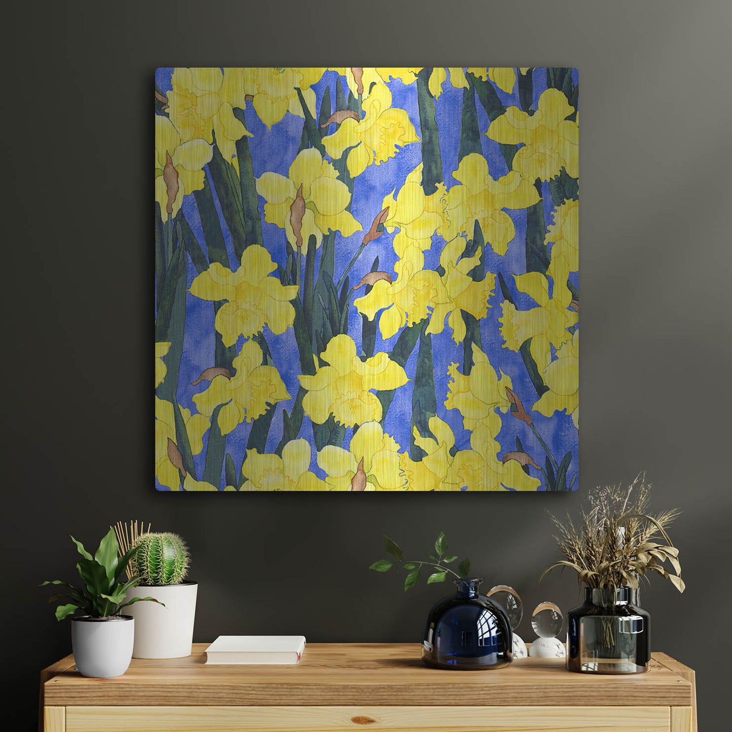 Luxe Metal Art 'Fertile Rising Pattern - Daffodils' by Carissa Luminess, Metal Wall Art,24x24