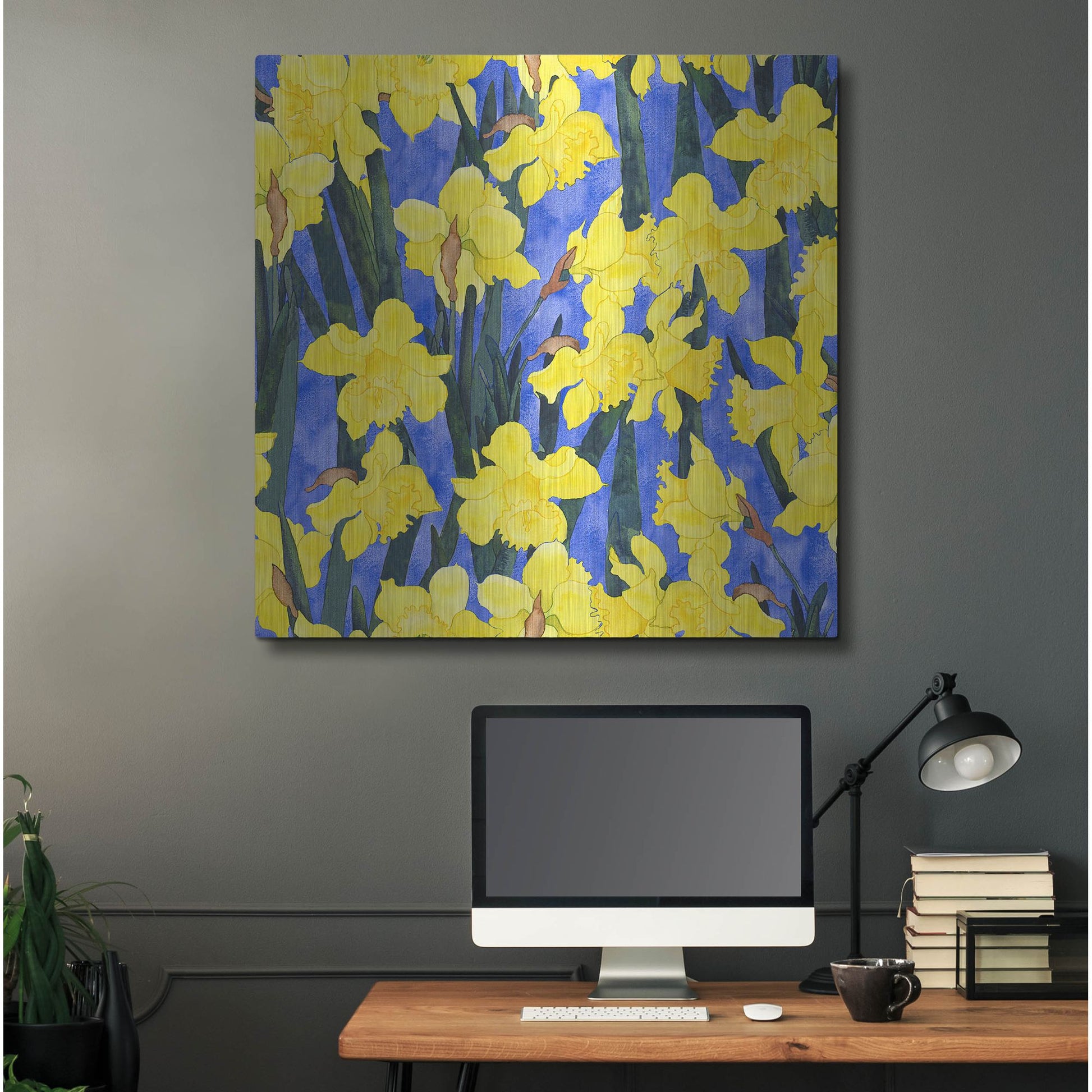 Luxe Metal Art 'Fertile Rising Pattern - Daffodils' by Carissa Luminess, Metal Wall Art,36x36