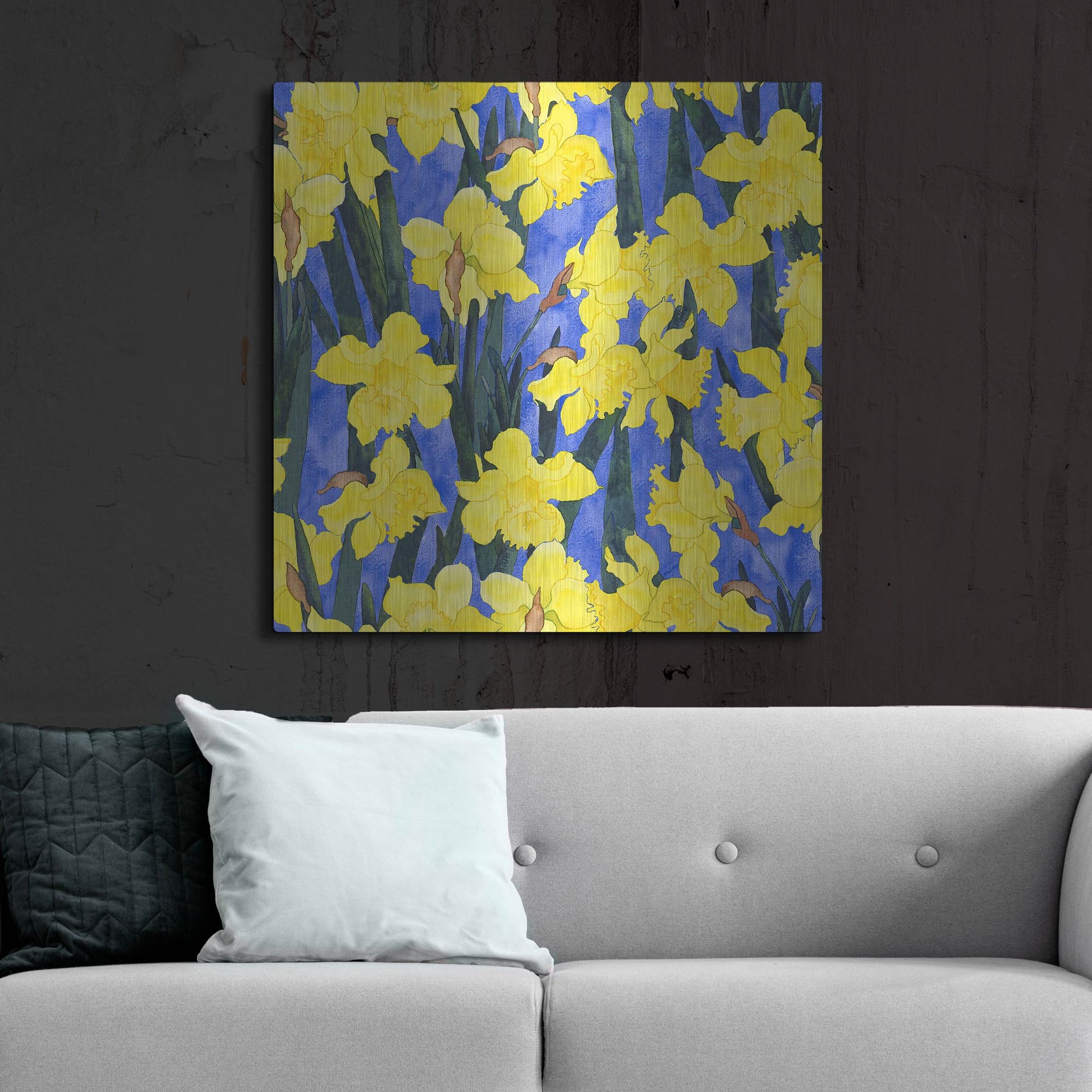 Luxe Metal Art 'Fertile Rising Pattern - Daffodils' by Carissa Luminess, Metal Wall Art,36x36