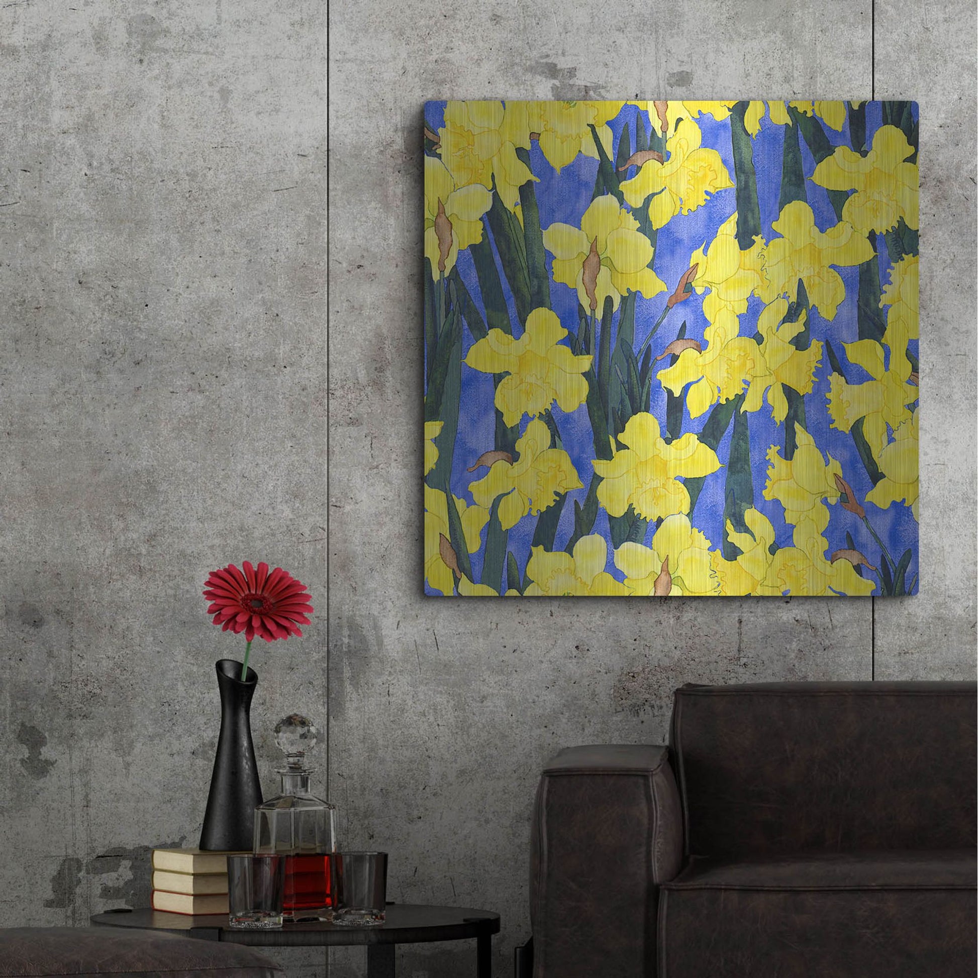 Luxe Metal Art 'Fertile Rising Pattern - Daffodils' by Carissa Luminess, Metal Wall Art,36x36