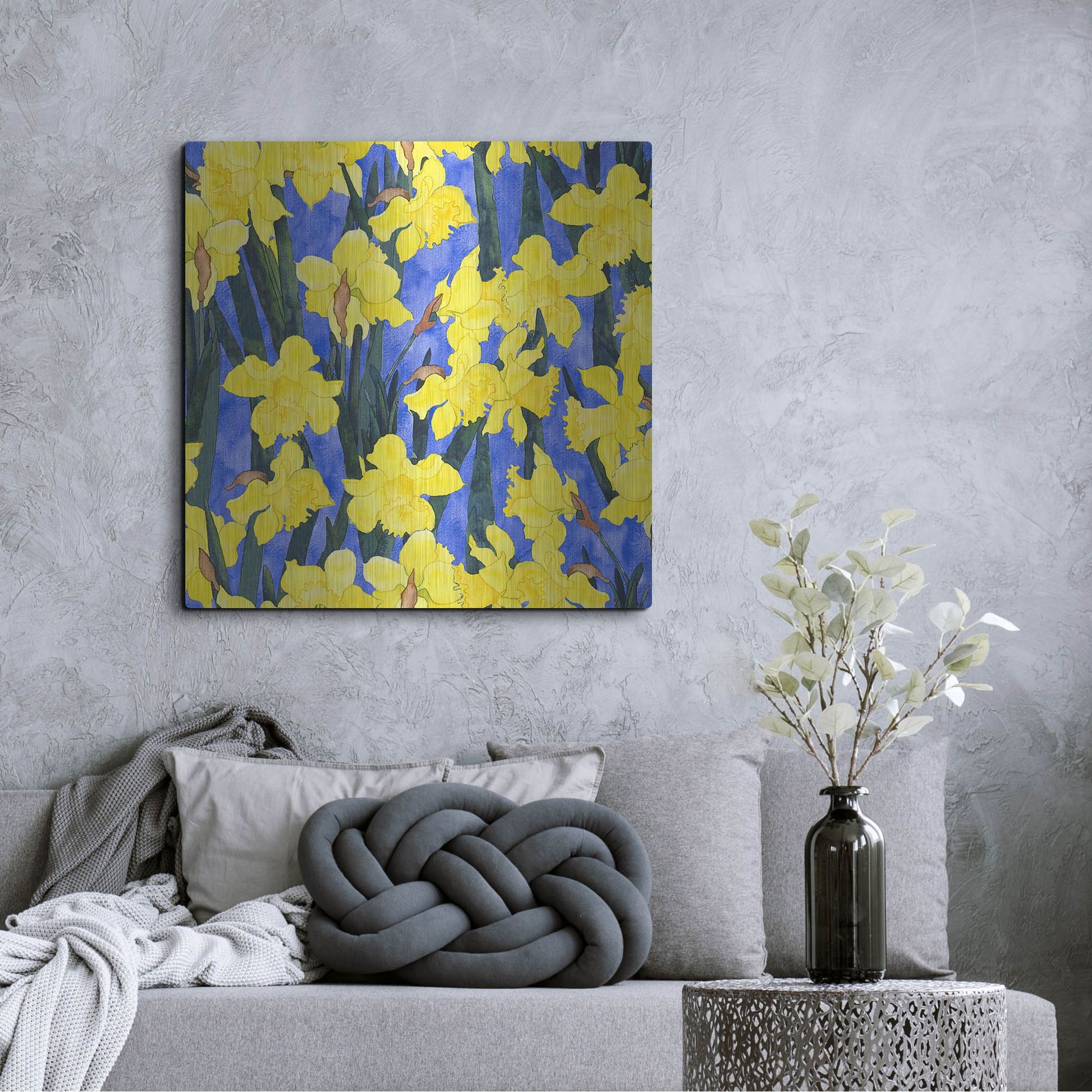 Luxe Metal Art 'Fertile Rising Pattern - Daffodils' by Carissa Luminess, Metal Wall Art,36x36