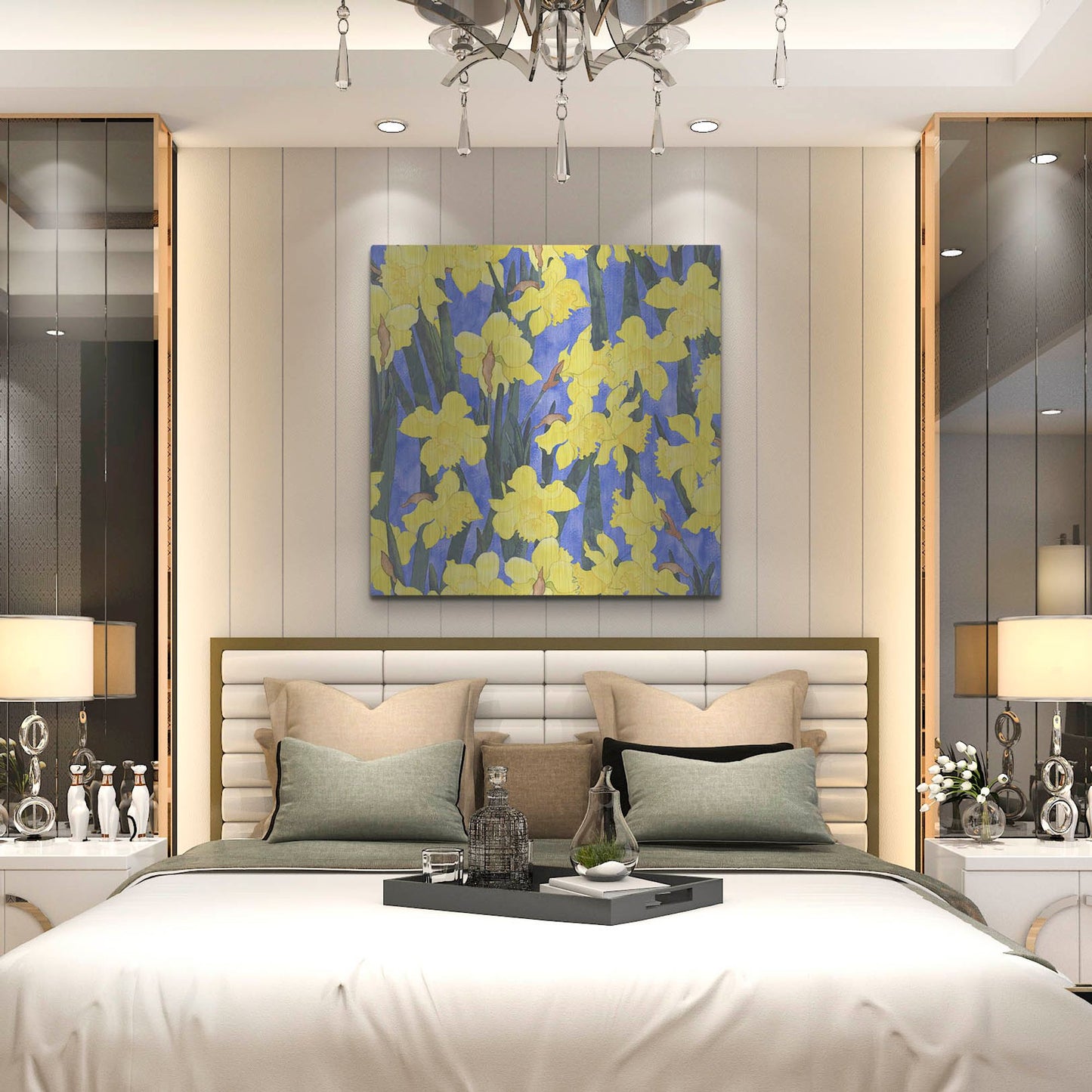 Luxe Metal Art 'Fertile Rising Pattern - Daffodils' by Carissa Luminess, Metal Wall Art,36x36