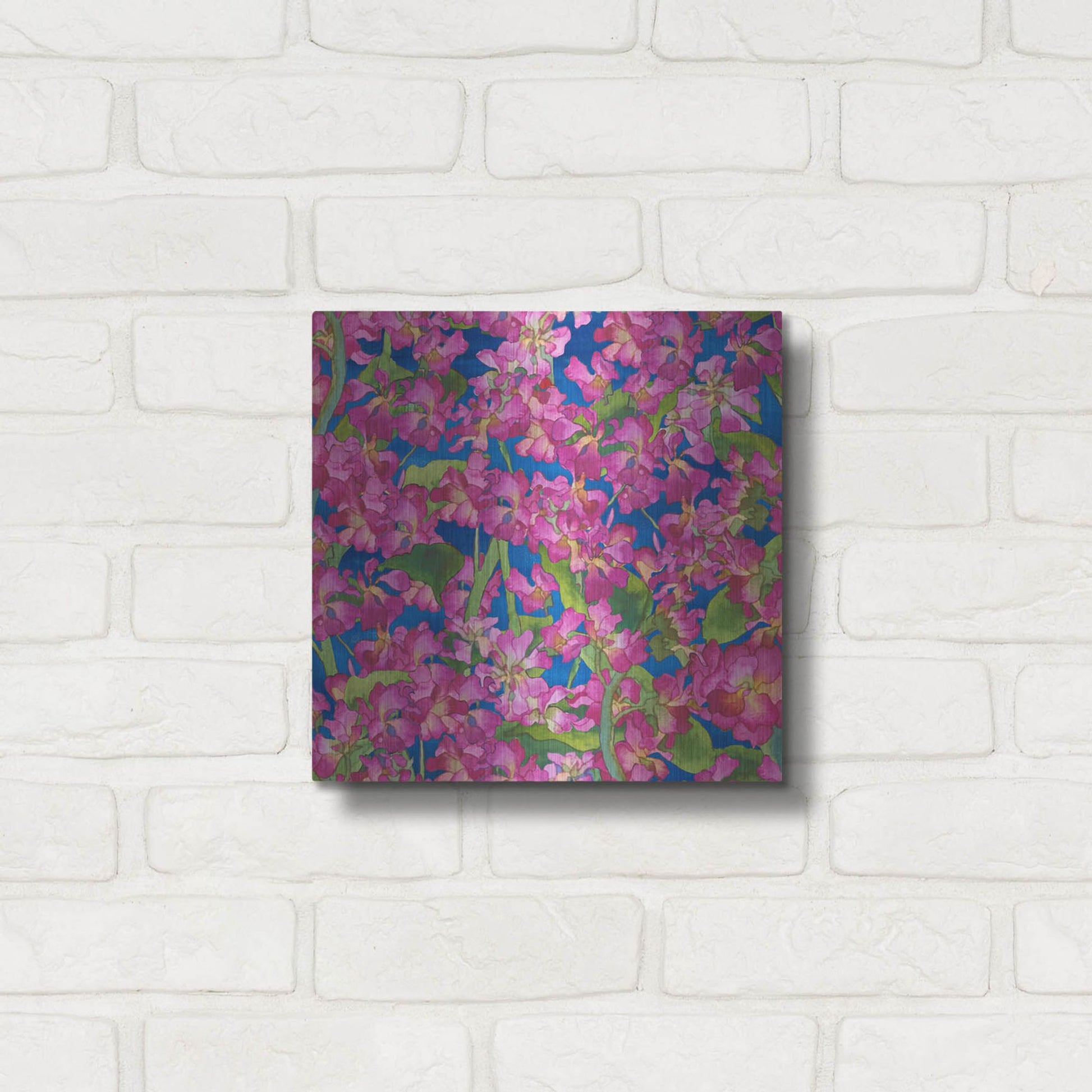 Luxe Metal Art 'Dance Of Love- Pink Flowers Repeat' by Carissa Luminess, Metal Wall Art,12x12