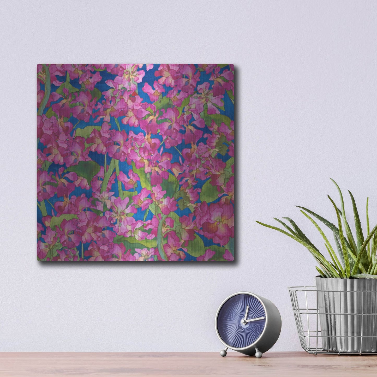 Luxe Metal Art 'Dance Of Love- Pink Flowers Repeat' by Carissa Luminess, Metal Wall Art,12x12