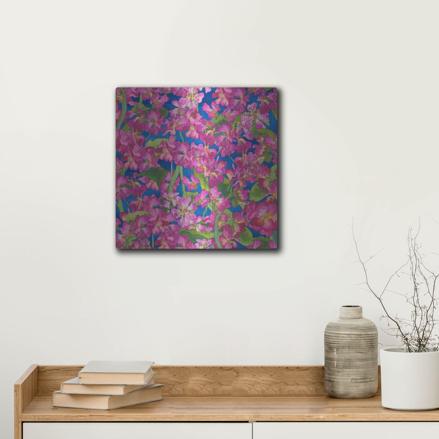 Luxe Metal Art 'Dance Of Love- Pink Flowers Repeat' by Carissa Luminess, Metal Wall Art,12x12