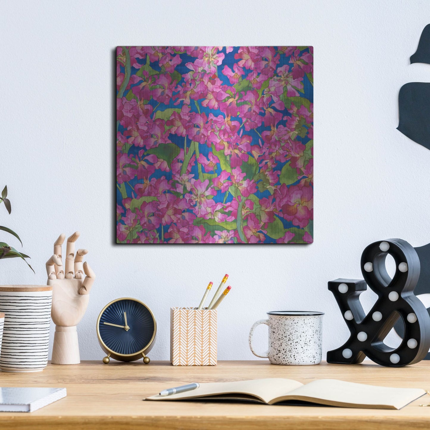 Luxe Metal Art 'Dance Of Love- Pink Flowers Repeat' by Carissa Luminess, Metal Wall Art,12x12