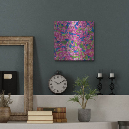 Luxe Metal Art 'Dance Of Love- Pink Flowers Repeat' by Carissa Luminess, Metal Wall Art,12x12