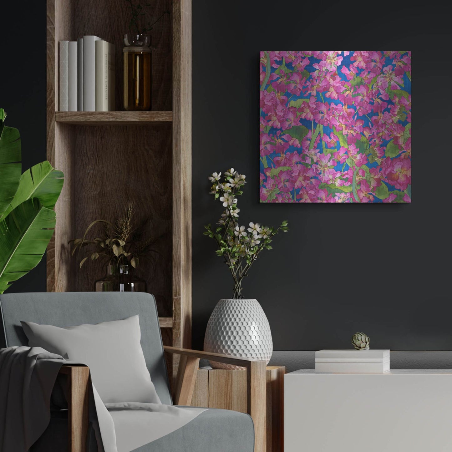 Luxe Metal Art 'Dance Of Love- Pink Flowers Repeat' by Carissa Luminess, Metal Wall Art,24x24