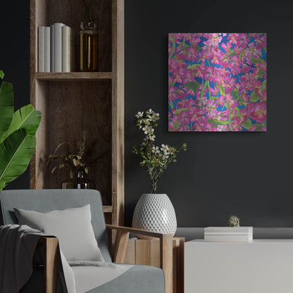 Luxe Metal Art 'Dance Of Love- Pink Flowers Repeat' by Carissa Luminess, Metal Wall Art,24x24