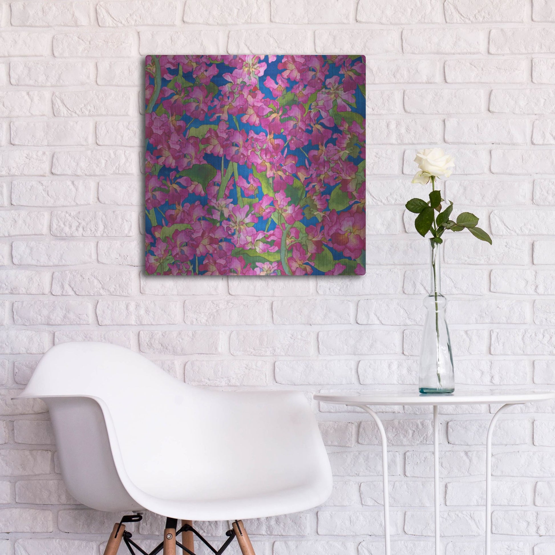 Luxe Metal Art 'Dance Of Love- Pink Flowers Repeat' by Carissa Luminess, Metal Wall Art,24x24