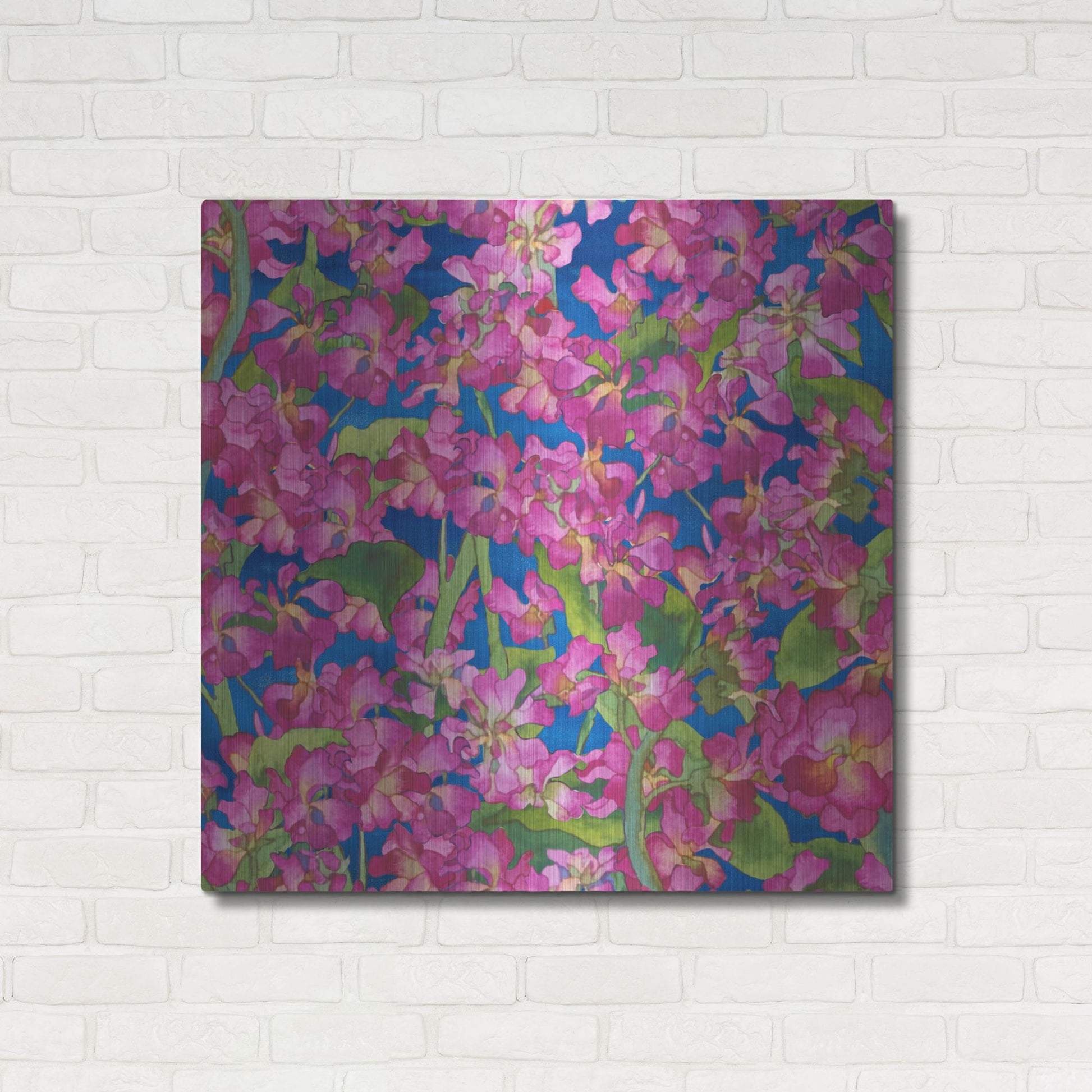 Luxe Metal Art 'Dance Of Love- Pink Flowers Repeat' by Carissa Luminess, Metal Wall Art,36x36