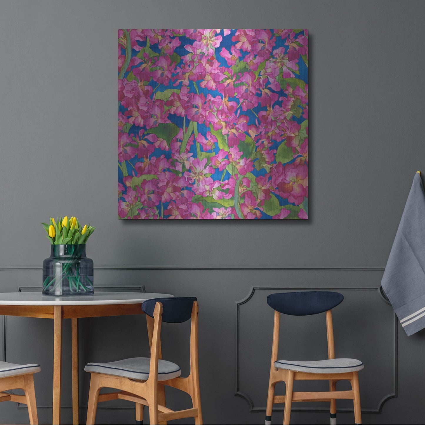 Luxe Metal Art 'Dance Of Love- Pink Flowers Repeat' by Carissa Luminess, Metal Wall Art,36x36