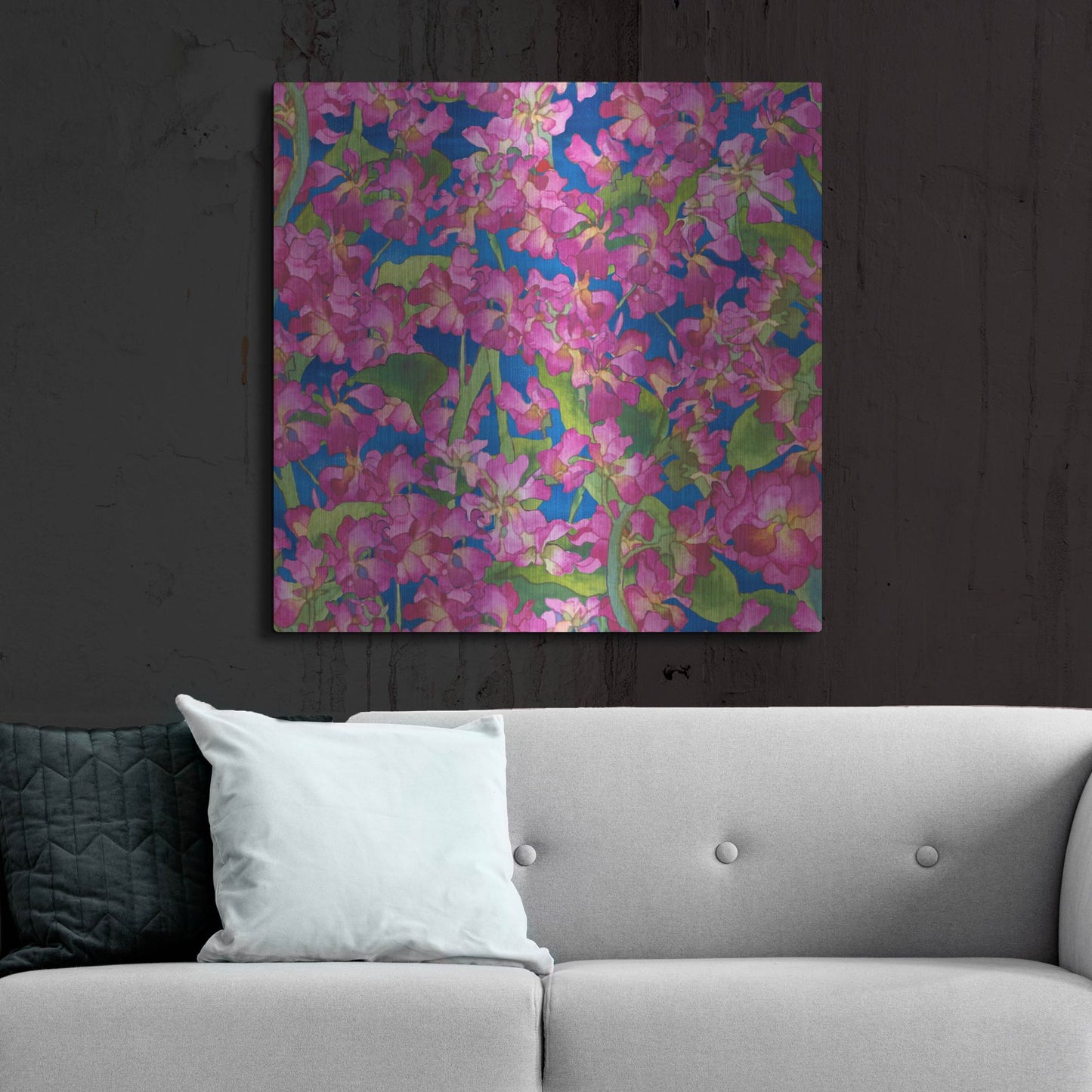 Luxe Metal Art 'Dance Of Love- Pink Flowers Repeat' by Carissa Luminess, Metal Wall Art,36x36