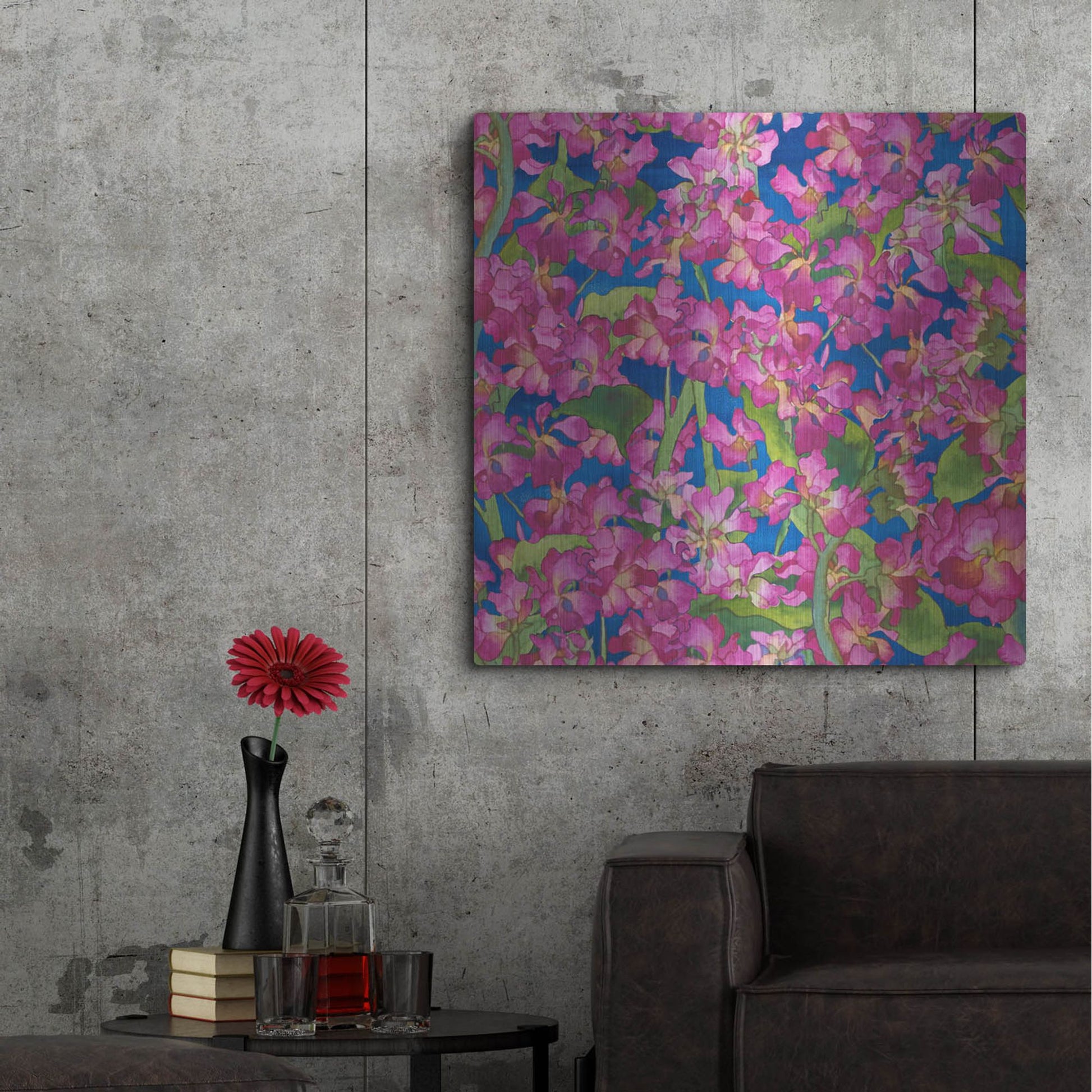 Luxe Metal Art 'Dance Of Love- Pink Flowers Repeat' by Carissa Luminess, Metal Wall Art,36x36