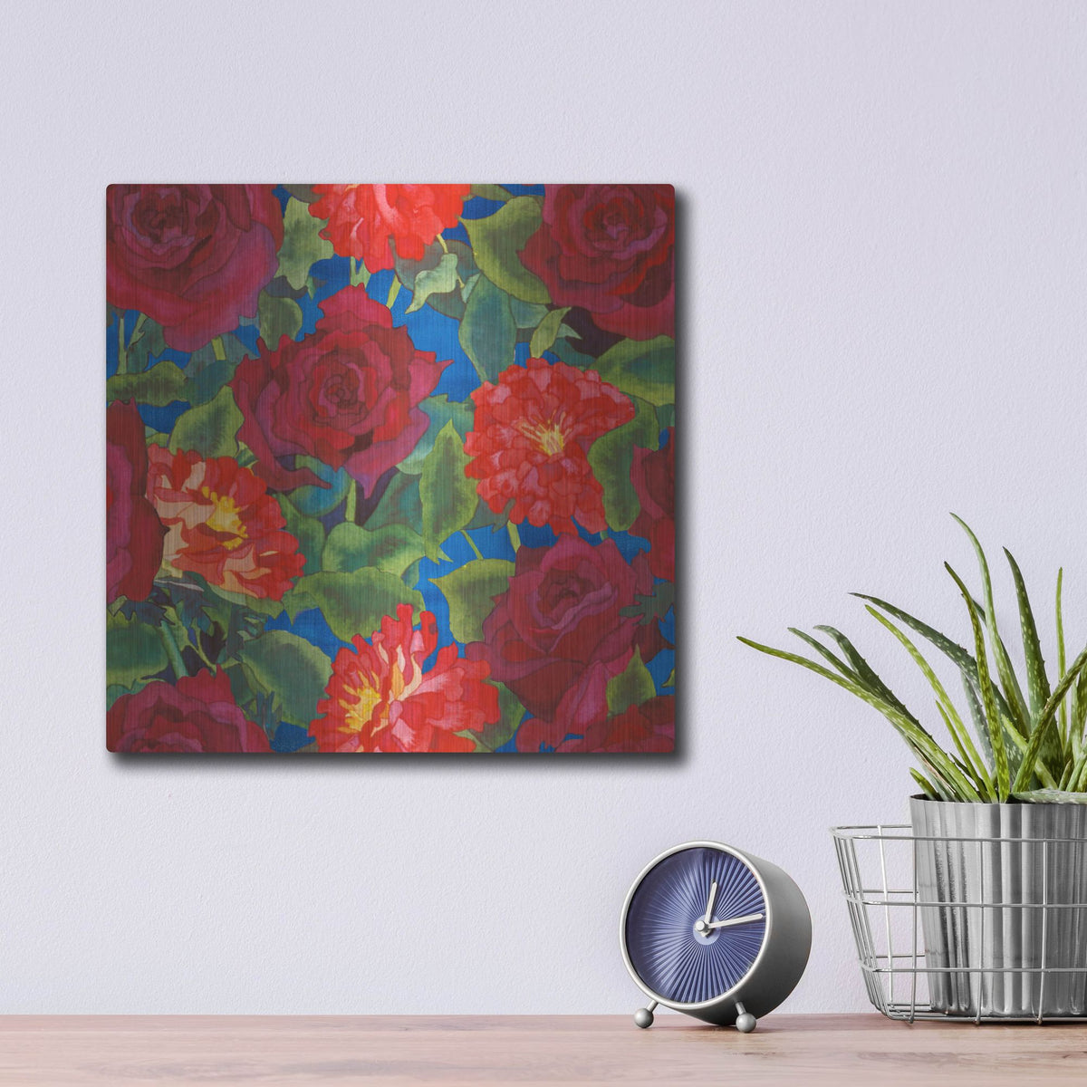 Luxe Metal Art 'Dance Of Love- Roses & Zinnias' by Carissa Luminess, Metal Wall Art,12x12