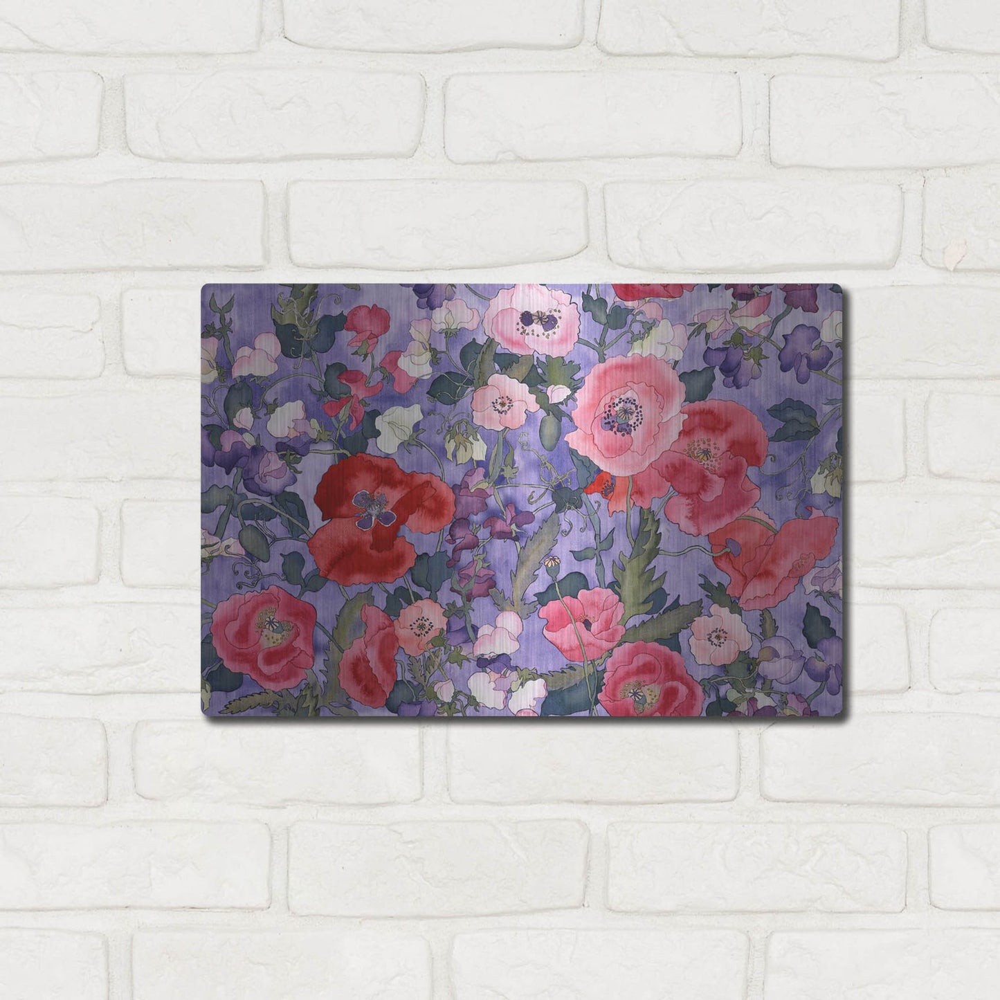 Luxe Metal Art 'Poppies & Sweet Peas Pattern-Light' by Carissa Luminess, Metal Wall Art,16x12