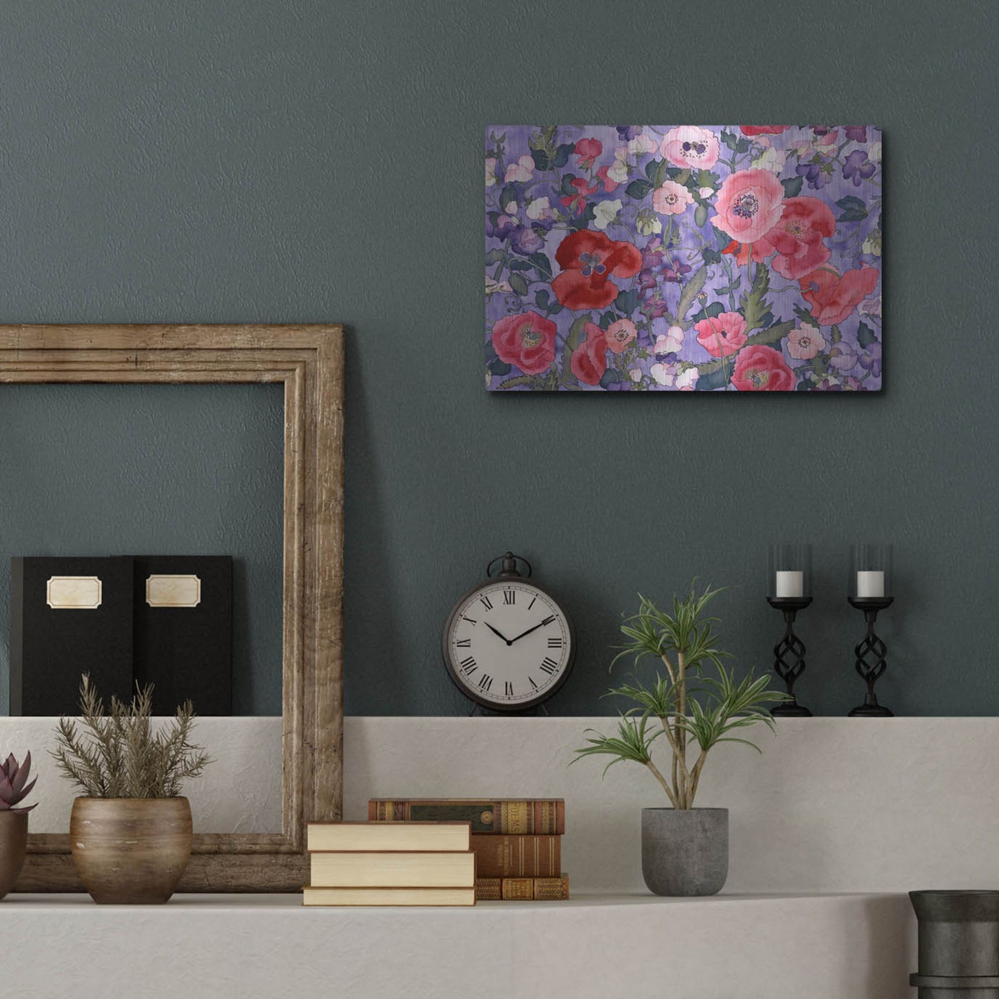 Luxe Metal Art 'Poppies & Sweet Peas Pattern-Light' by Carissa Luminess, Metal Wall Art,16x12