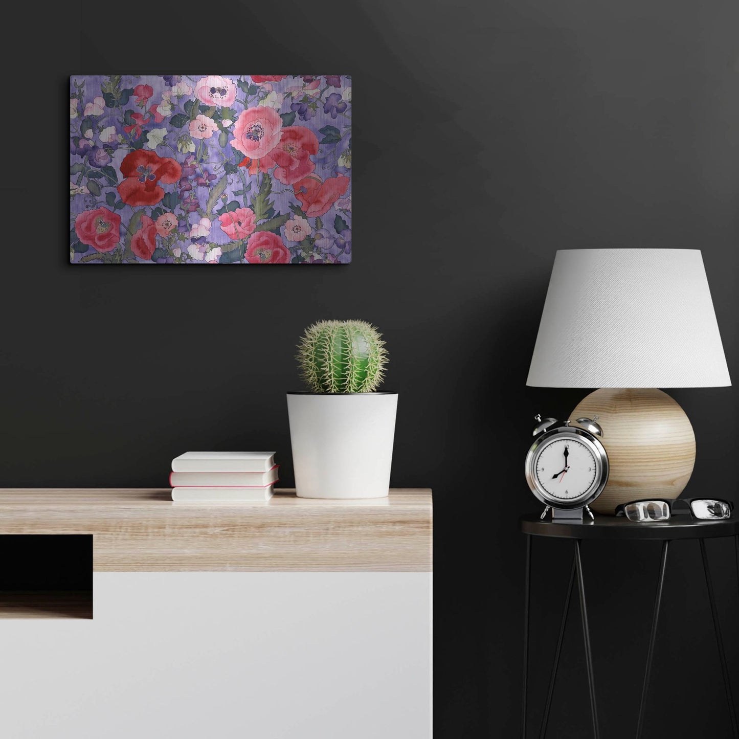 Luxe Metal Art 'Poppies & Sweet Peas Pattern-Light' by Carissa Luminess, Metal Wall Art,24x16