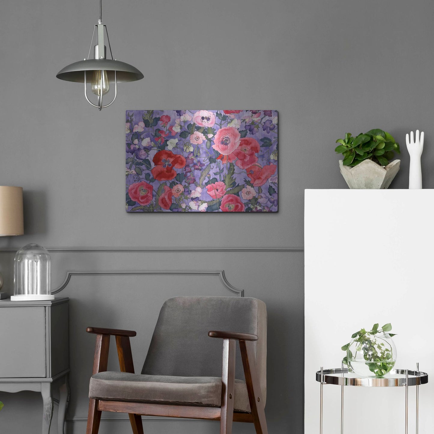 Luxe Metal Art 'Poppies & Sweet Peas Pattern-Light' by Carissa Luminess, Metal Wall Art,24x16