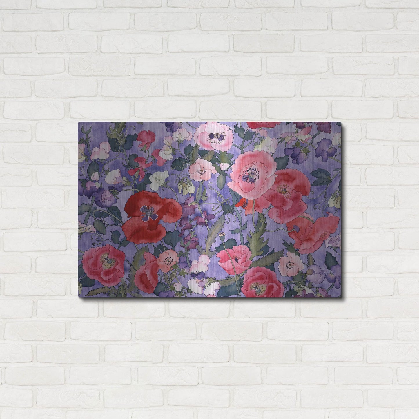 Luxe Metal Art 'Poppies & Sweet Peas Pattern-Light' by Carissa Luminess, Metal Wall Art,36x24