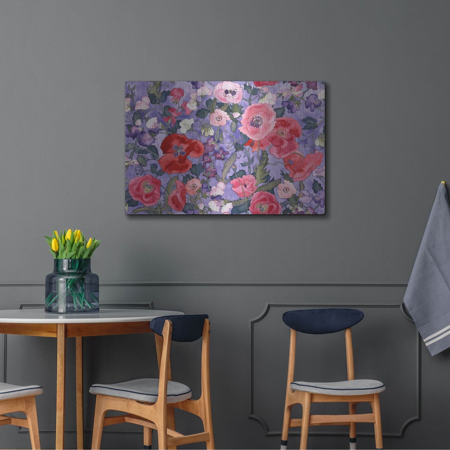 Luxe Metal Art 'Poppies & Sweet Peas Pattern-Light' by Carissa Luminess, Metal Wall Art,36x24