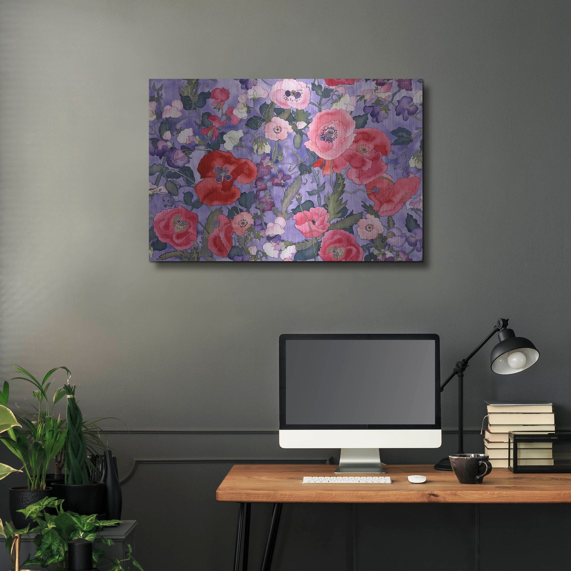 Luxe Metal Art 'Poppies & Sweet Peas Pattern-Light' by Carissa Luminess, Metal Wall Art,36x24