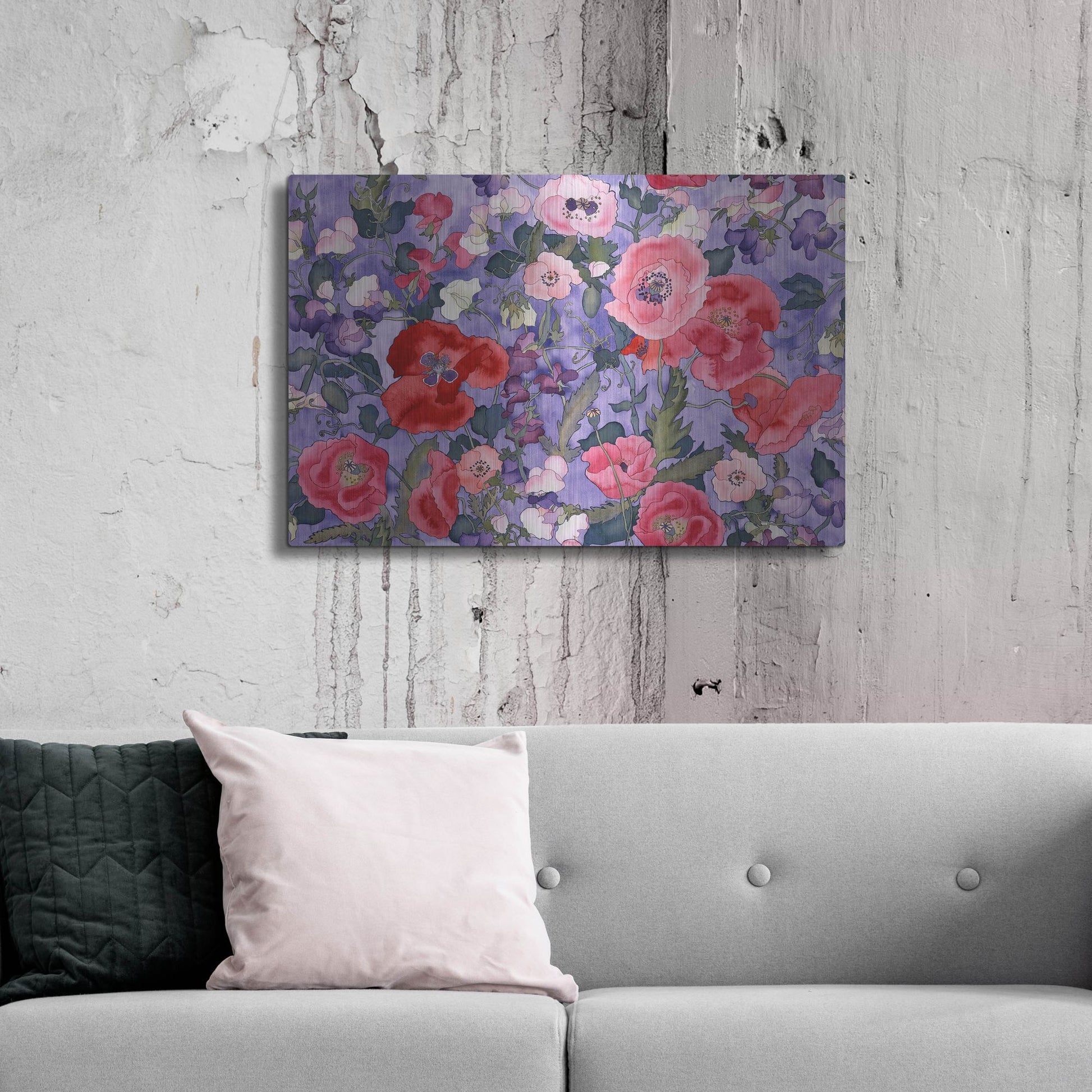 Luxe Metal Art 'Poppies & Sweet Peas Pattern-Light' by Carissa Luminess, Metal Wall Art,36x24