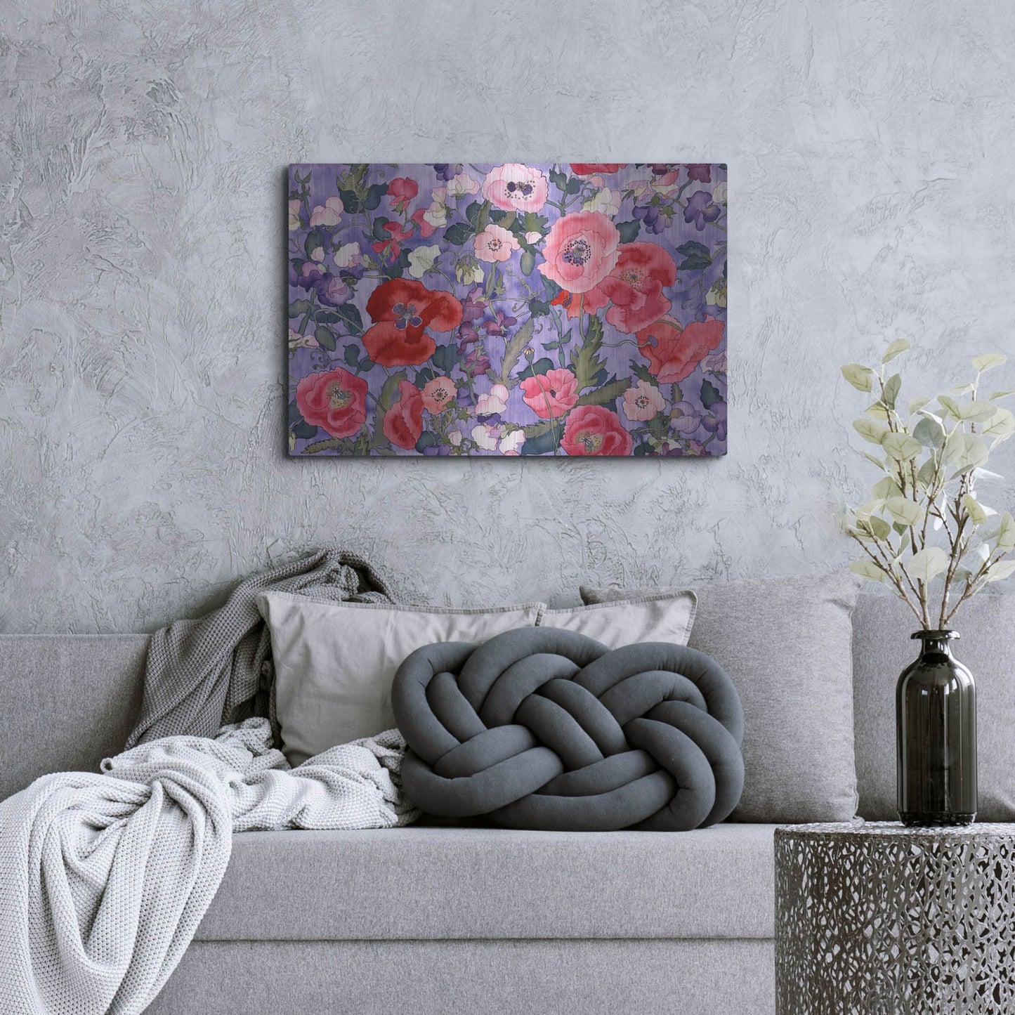 Luxe Metal Art 'Poppies & Sweet Peas Pattern-Light' by Carissa Luminess, Metal Wall Art,36x24