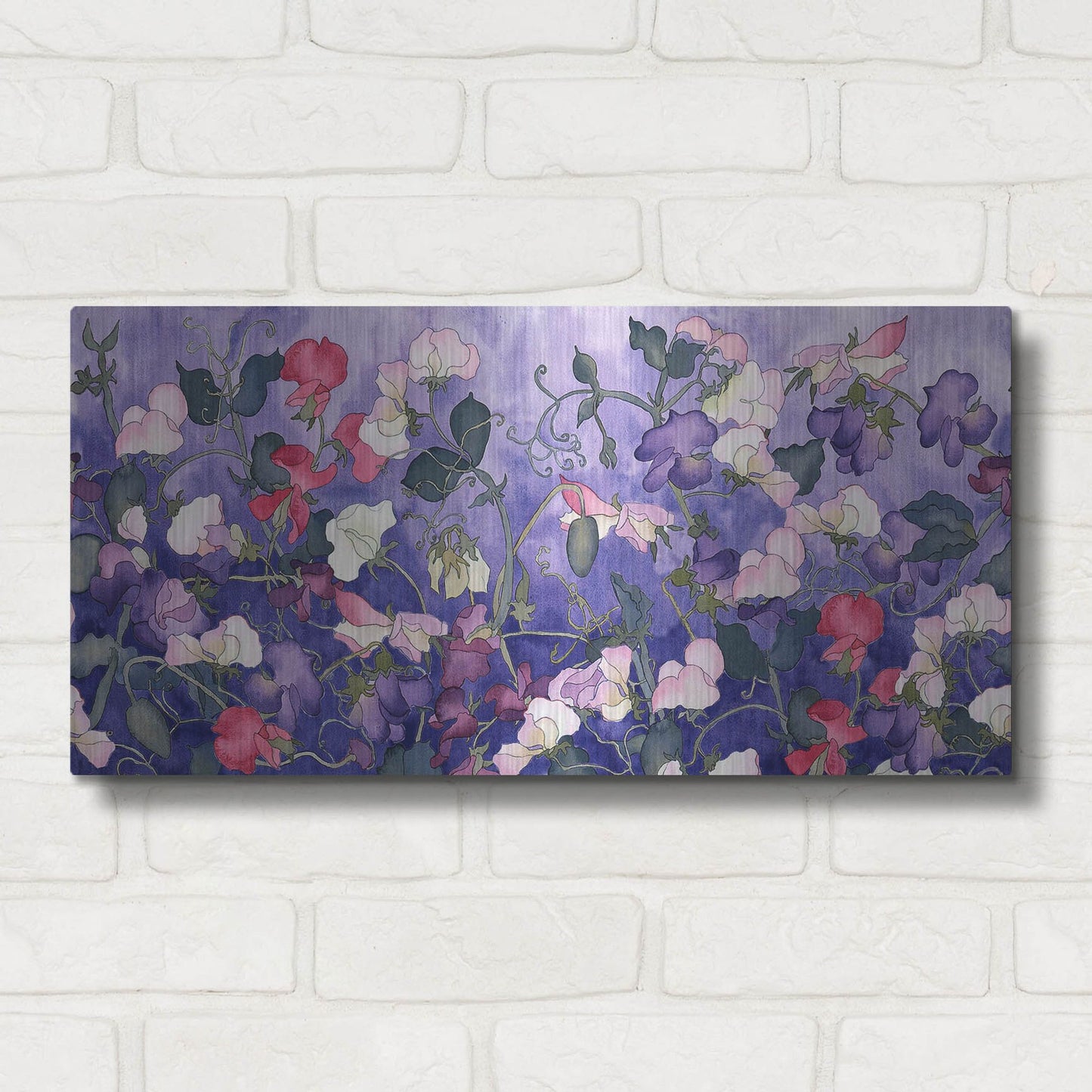 Luxe Metal Art 'Poppies & Sweet Peas- Run On Pattern' by Carissa Luminess, Metal Wall Art,24x12