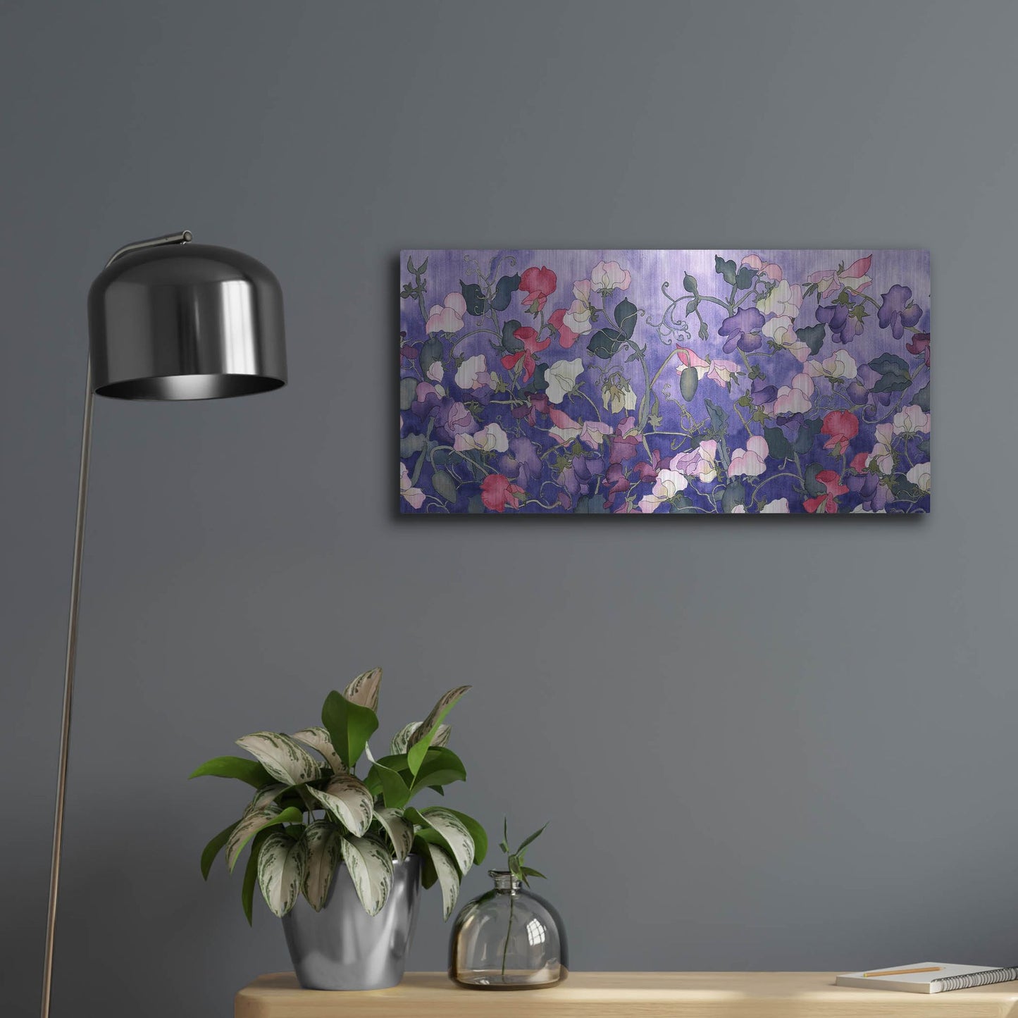 Luxe Metal Art 'Poppies & Sweet Peas- Run On Pattern' by Carissa Luminess, Metal Wall Art,24x12