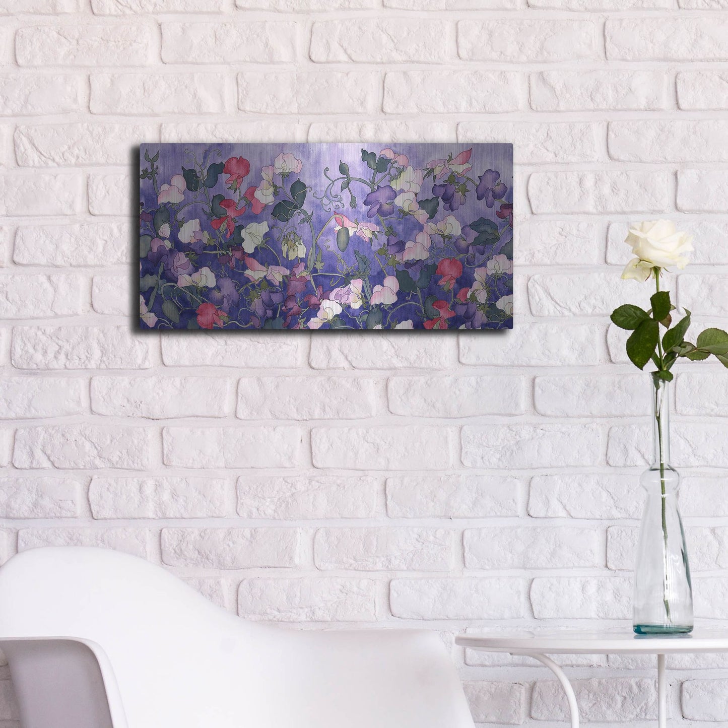 Luxe Metal Art 'Poppies & Sweet Peas- Run On Pattern' by Carissa Luminess, Metal Wall Art,24x12