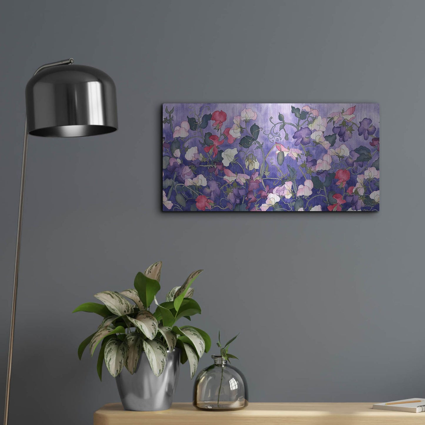 Luxe Metal Art 'Poppies & Sweet Peas- Run On Pattern' by Carissa Luminess, Metal Wall Art,24x12